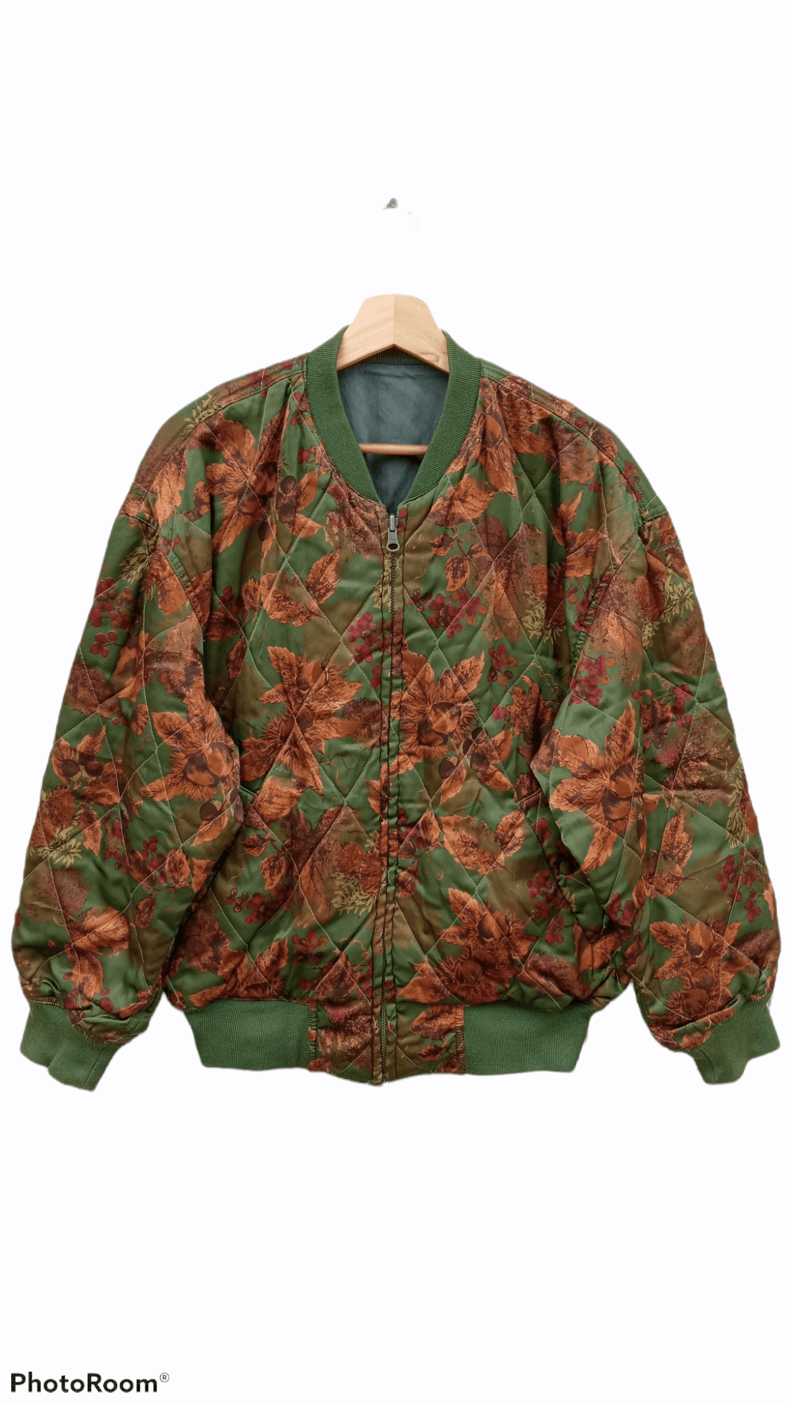 image of Vintage Men Melrose Full Print Floral Reversible Bomber Jacket (Size Large)