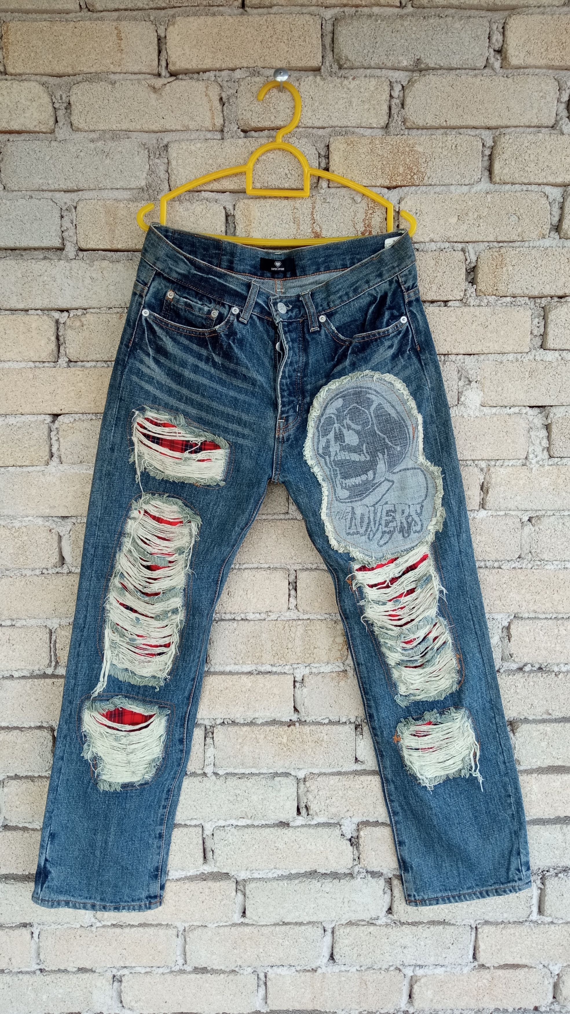 image of Superlovers Lovers Rock Punk Anarchy Distressed Jeans in Blue, Men's (Size 31)