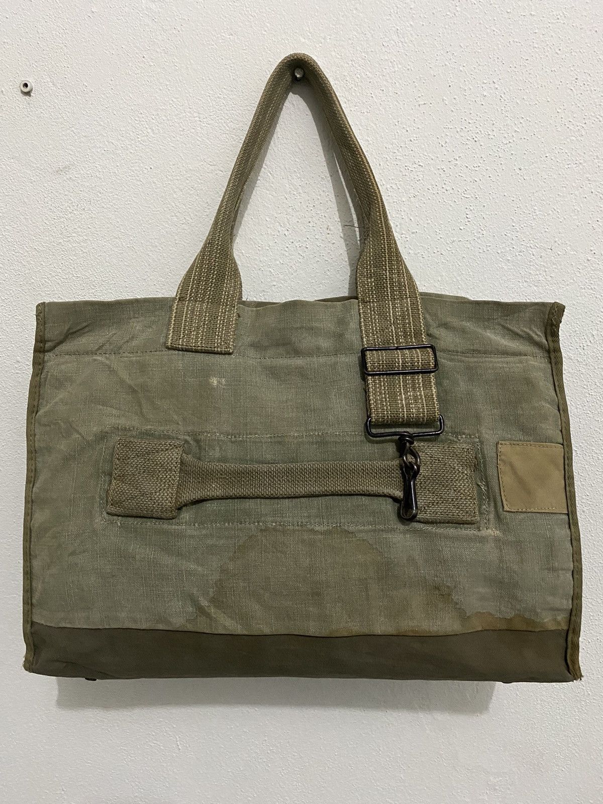 Japanese Brand Yves Andrieux Military Fabric Dirty Distressed Tote Size ONE SIZE - 3 Thumbnail