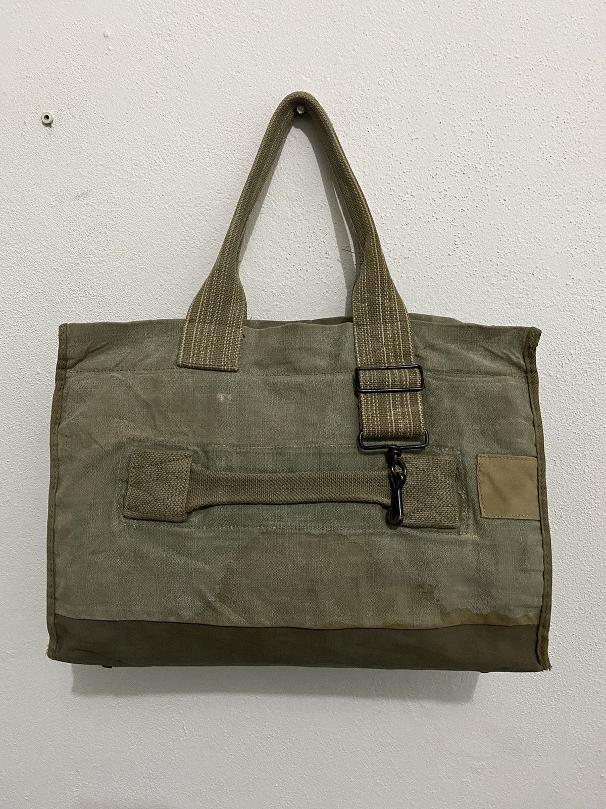 Japanese Brand Yves Andrieux Military Fabric Dirty Distressed Tote Size ONE SIZE - 1 Thumbnail