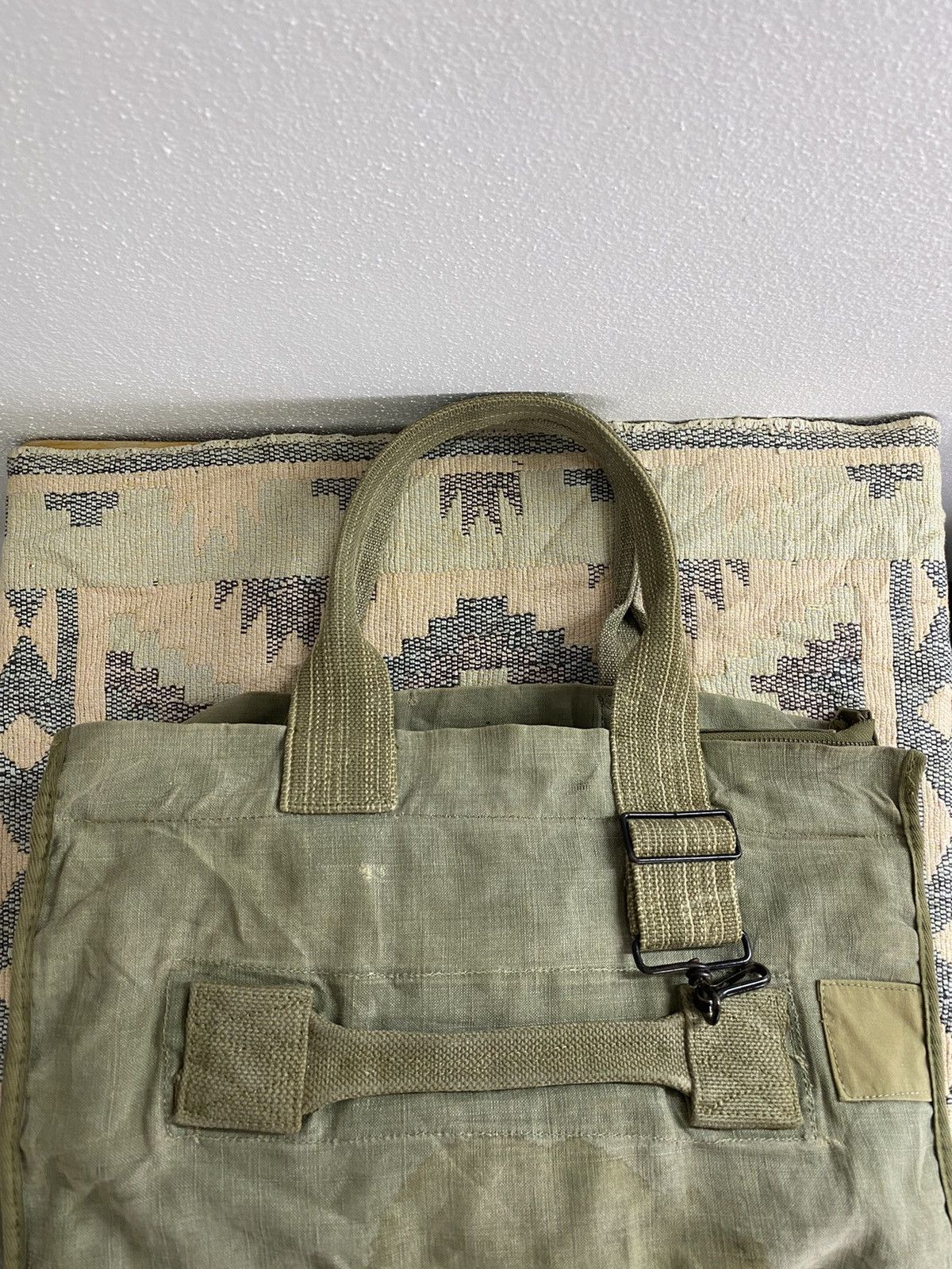Japanese Brand Yves Andrieux Military Fabric Dirty Distressed Tote Size ONE SIZE - 18 Thumbnail