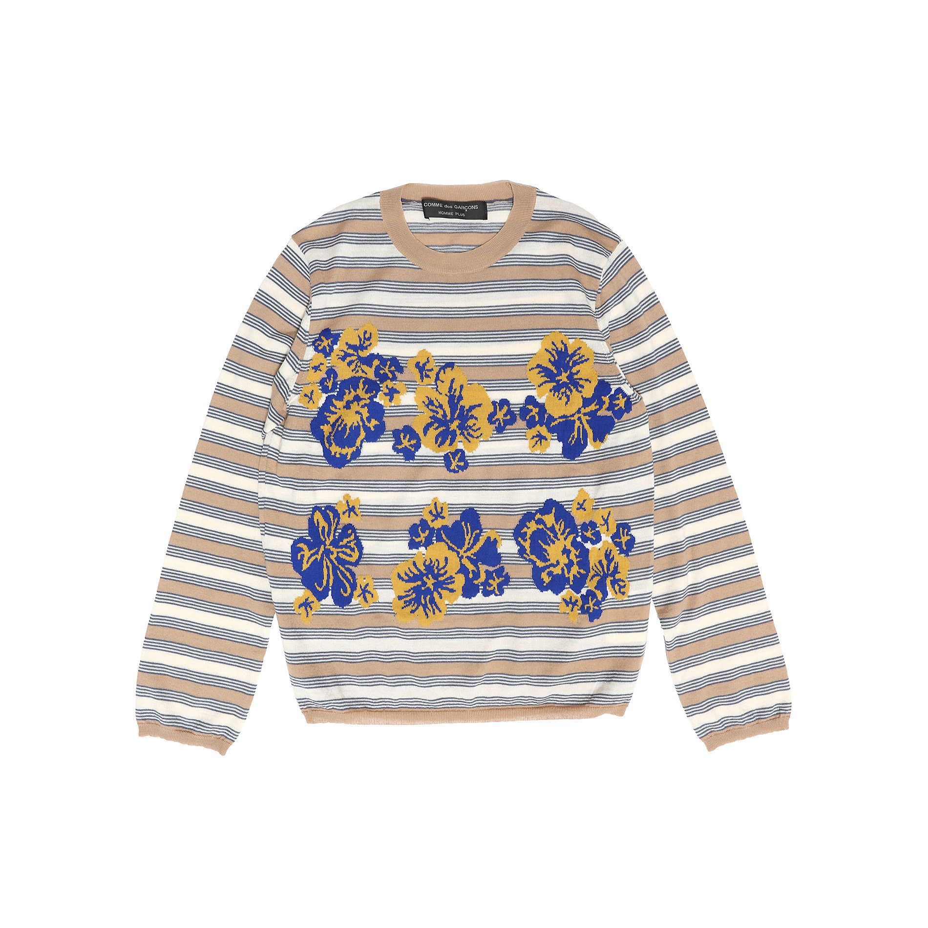 Comme des Garcons Homme Plus AD01 Fine Knit Floral Striped Longsleeve Size US M / EU 48-50 / 2 - 1 Thumbnail