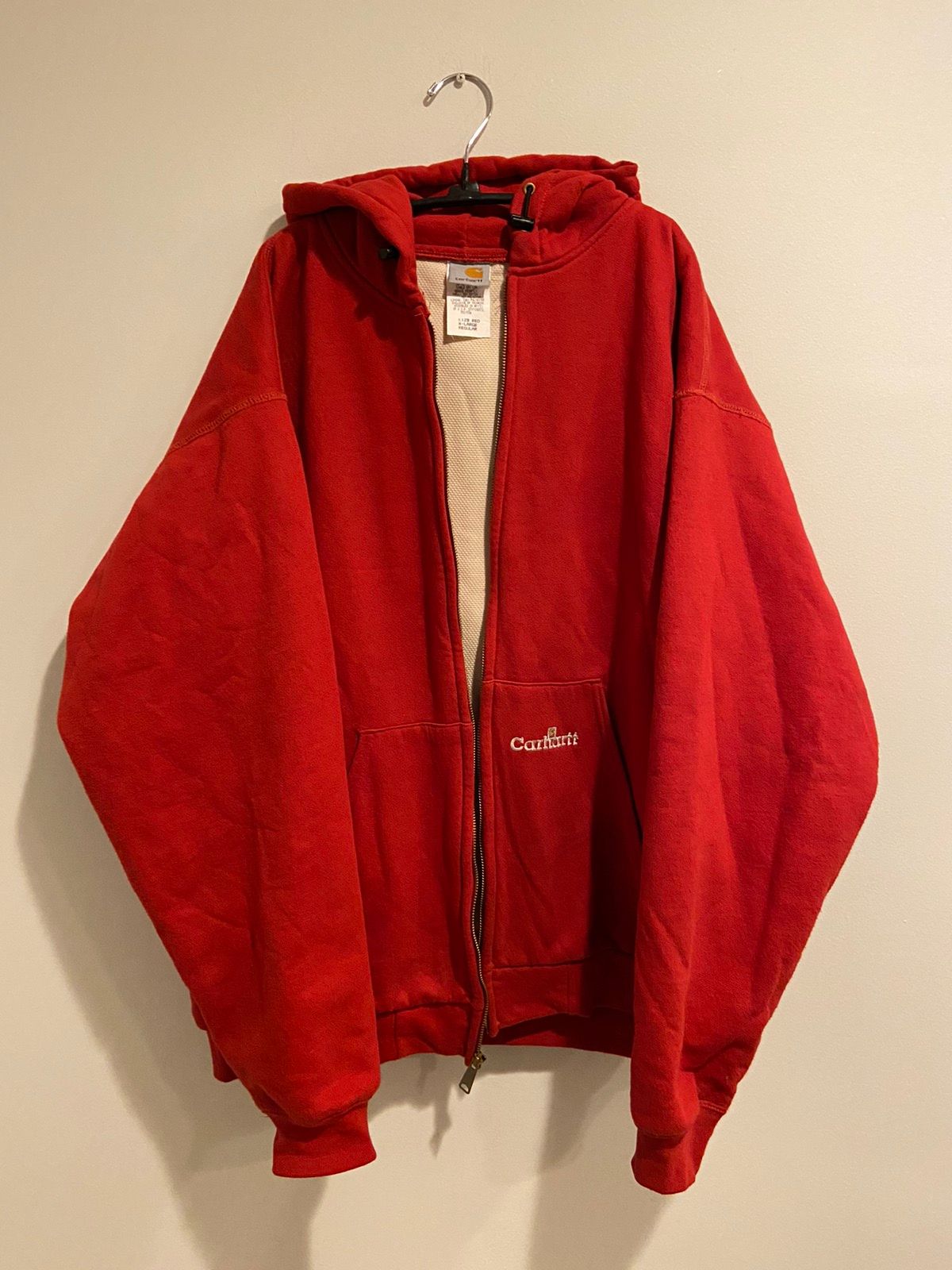 Pre-owned Carhartt X Vintage Thermal-lined Carhartt Zip-up Hoodie In Red