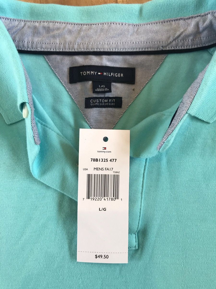 Tommy Hilfiger × Vintage Vintage Tommy Hilfiger NWT Teal Blue Polo Size US L / EU 52-54 / 3 - 3 Thumbnail
