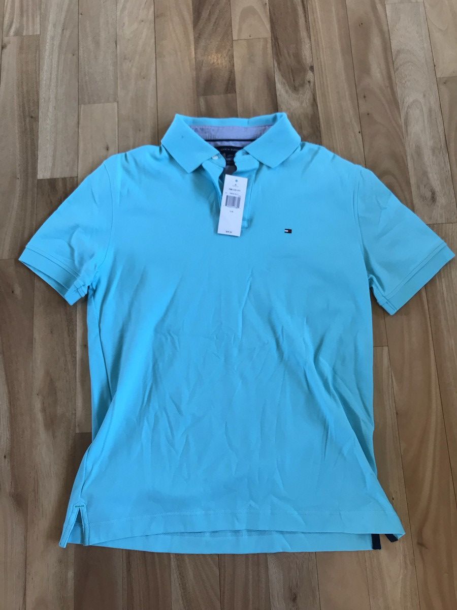 Tommy Hilfiger × Vintage Vintage Tommy Hilfiger NWT Teal Blue Polo Size US L / EU 52-54 / 3 - 1 Thumbnail