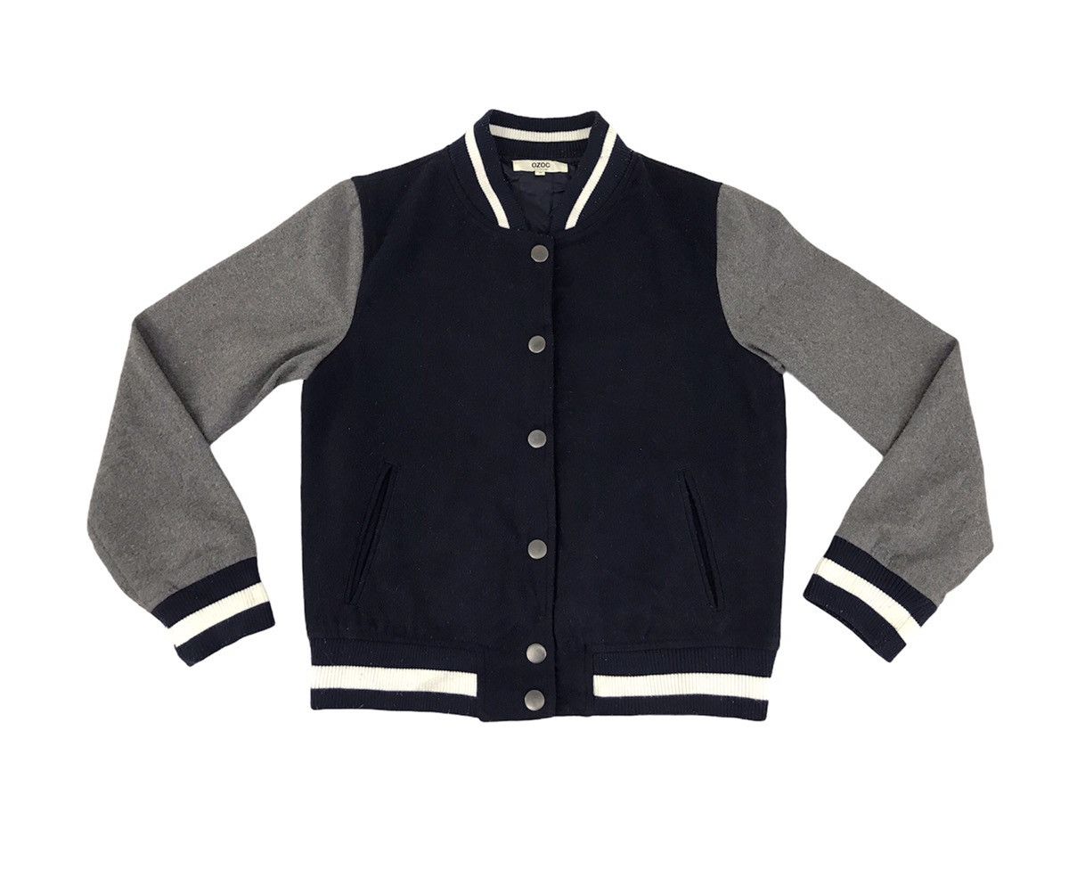 image of Ozoc Varsity Jacket Wool Quilted Inner Snap Button Style in Black, Women's (Size Small)
