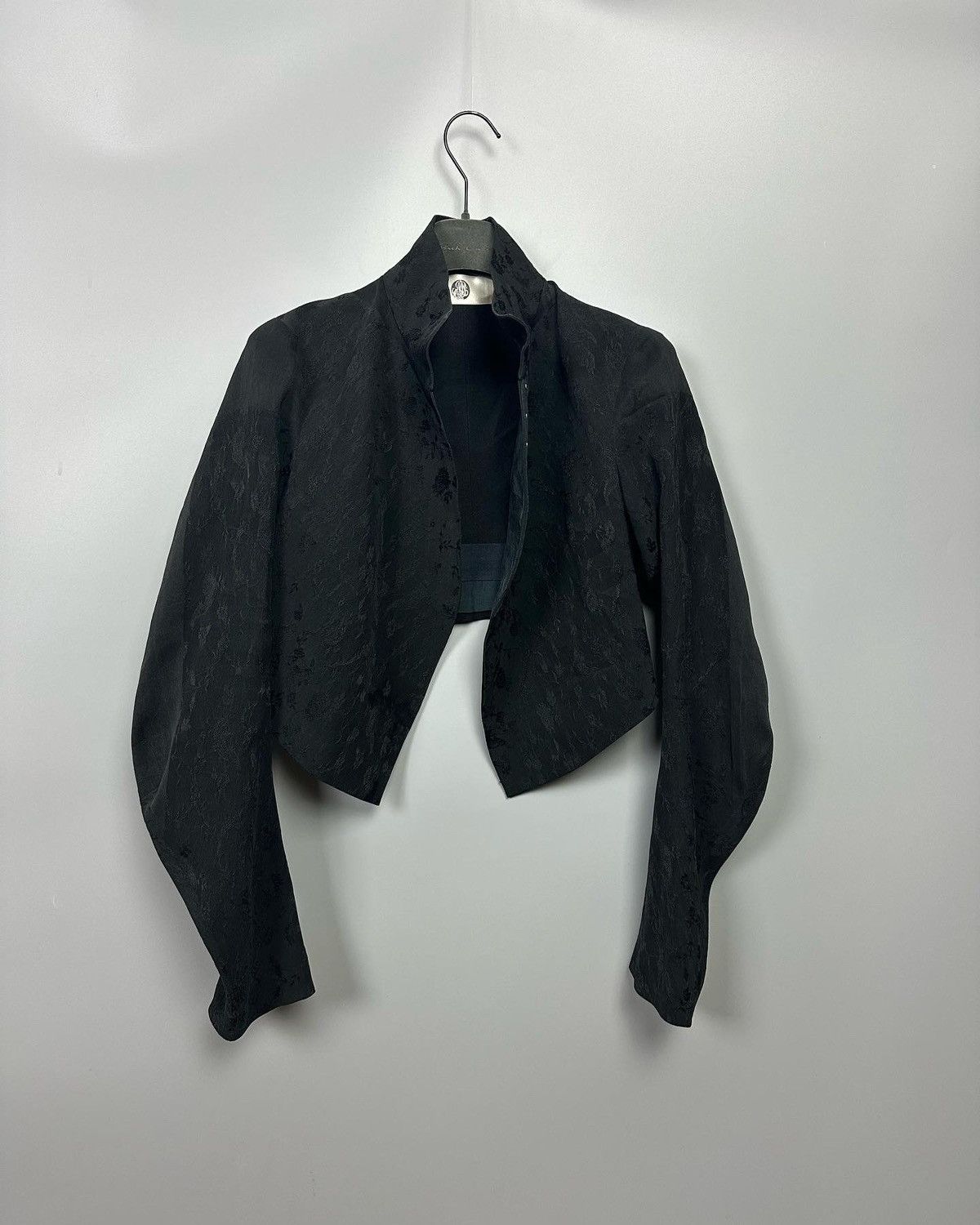 image of Marc Le Bihan 100% Silk Brocade Cropped Highneck Jacket in Black, Women's (Size XS)