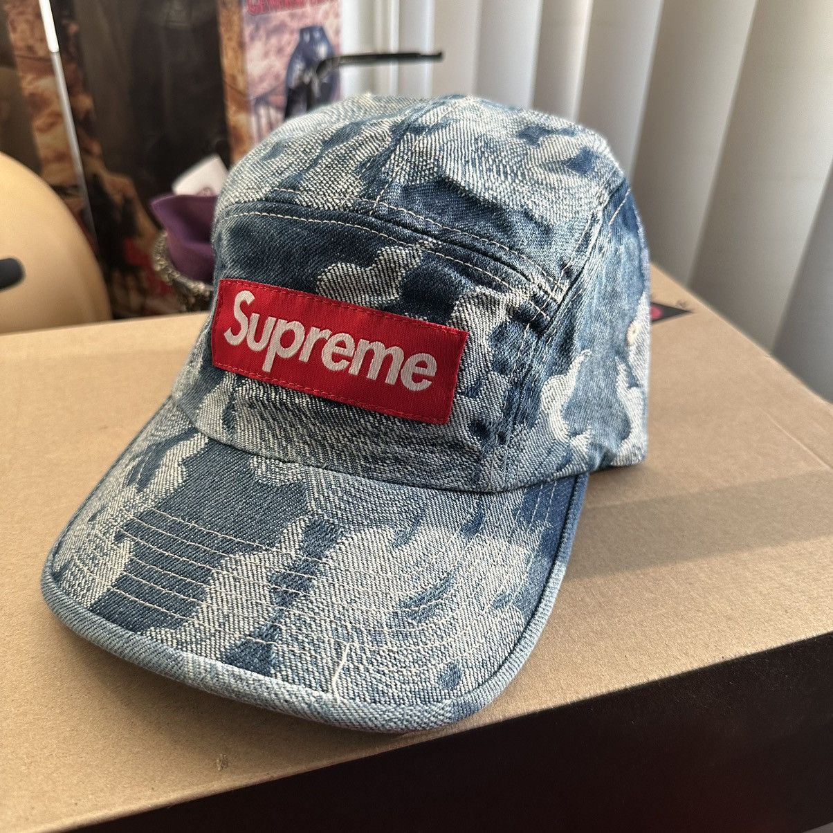 Supreme Fat Tip Jacquard Denim Camp Cap Blue (SS22)