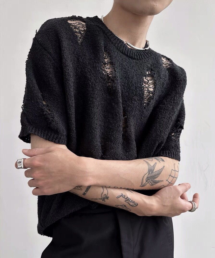 Korean fashion retro diamond laddered knit shirt