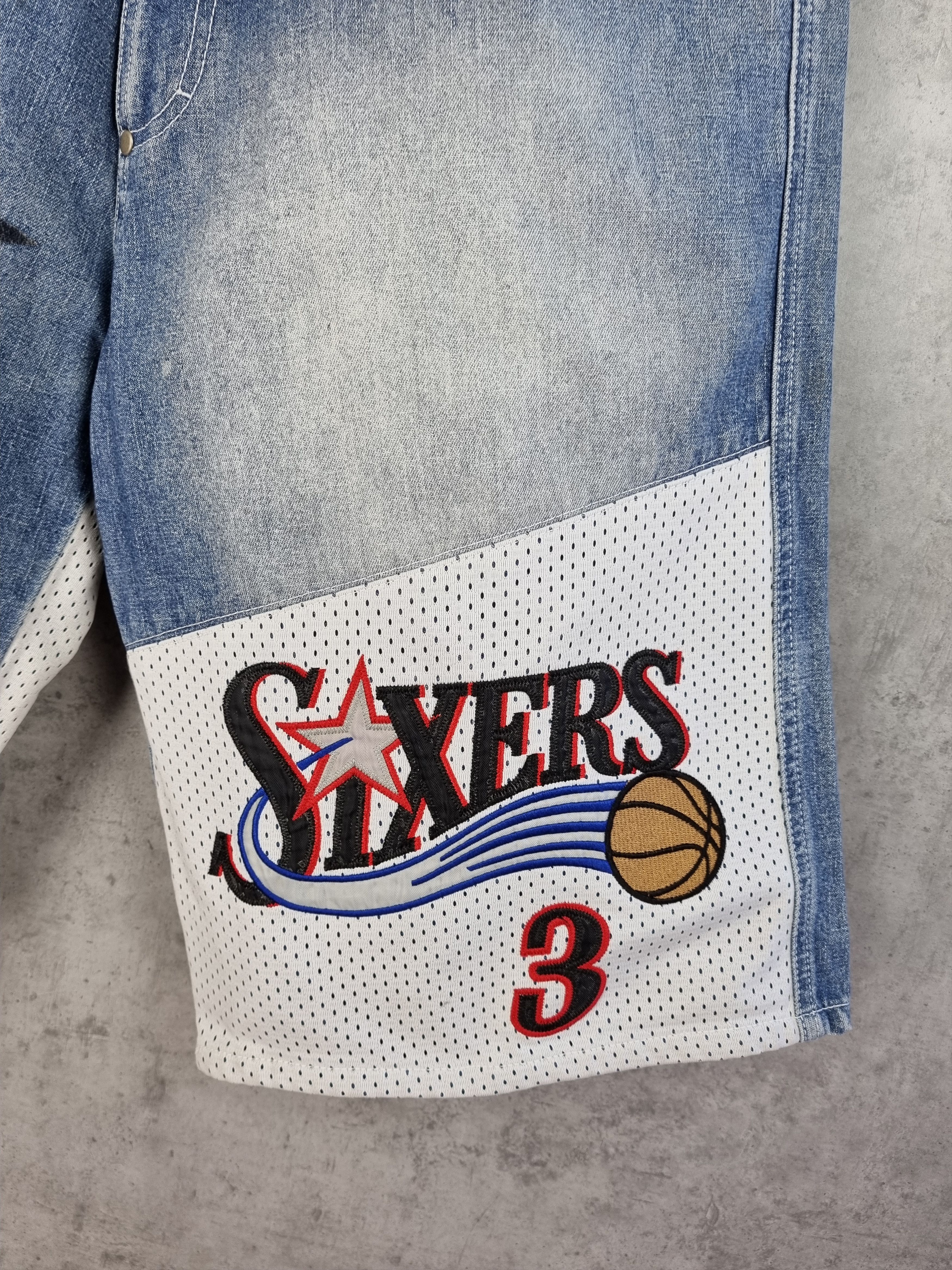 NBA Vintage 90s NBA 76ers Sixers Iverson Denim shorts Size US 34 / EU 50 - 14 Thumbnail