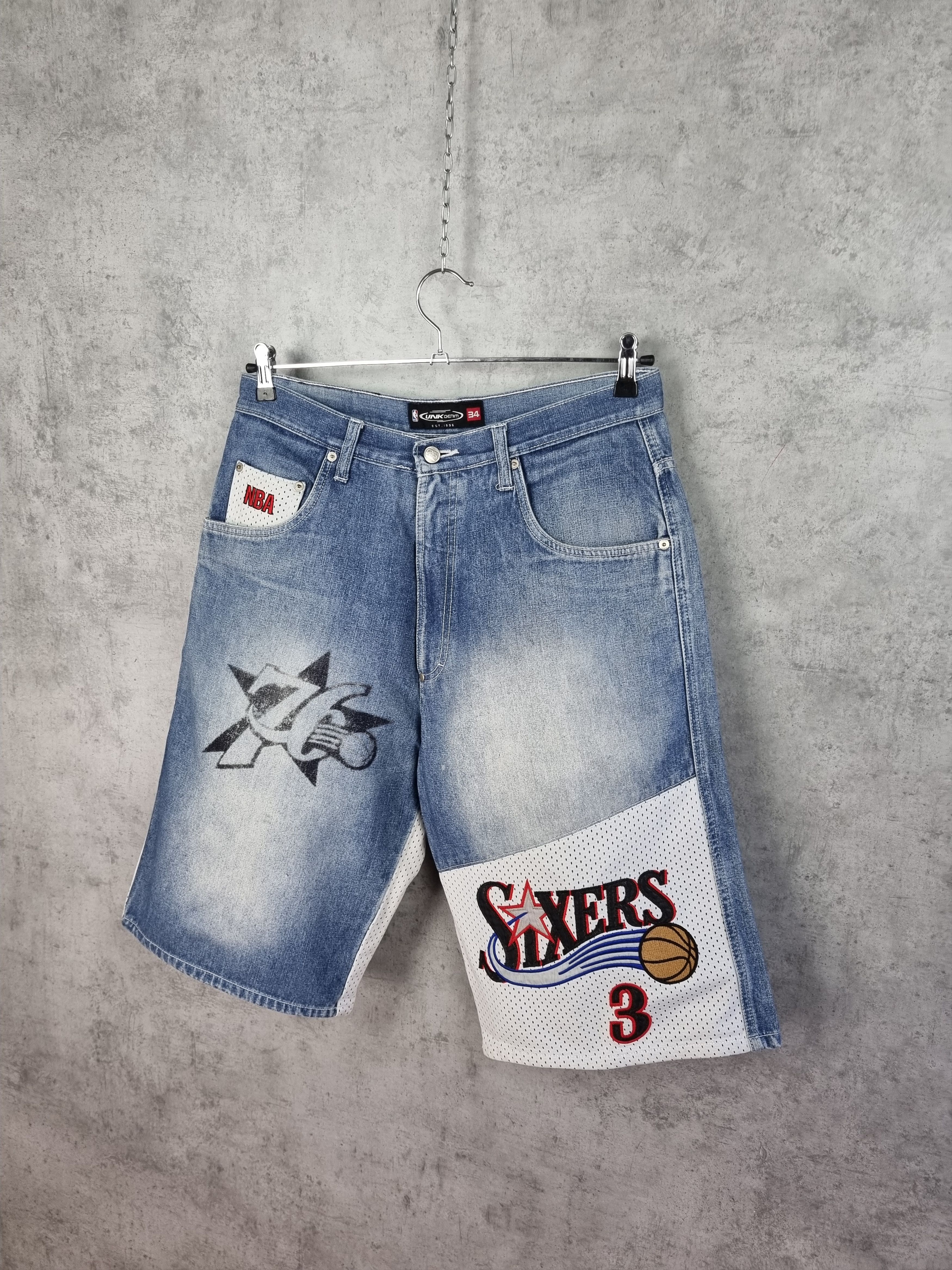 NBA Vintage 90s NBA 76ers Sixers Iverson Denim shorts Size US 34 / EU 50 - 2 Thumbnail