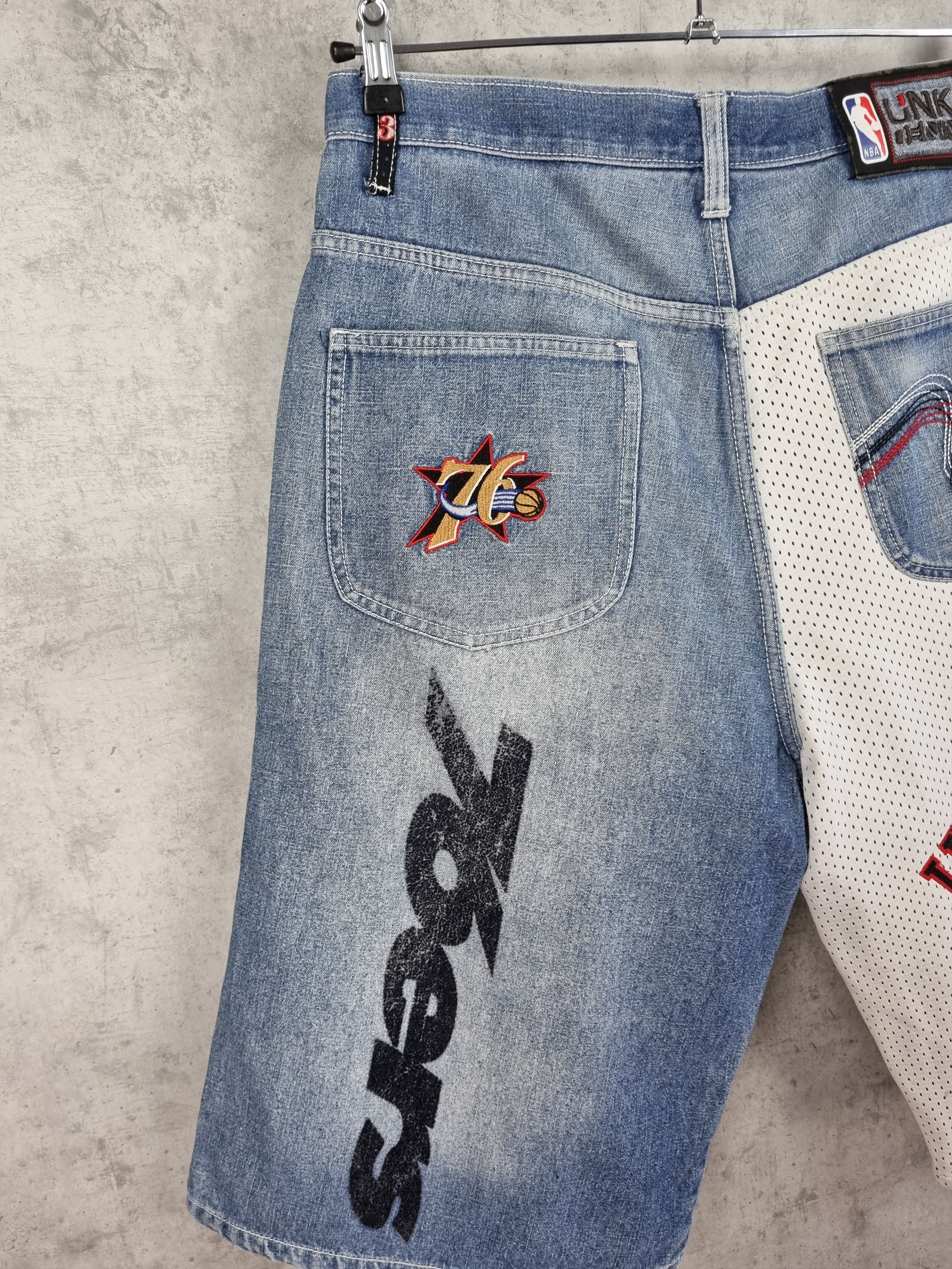 NBA Vintage 90s NBA 76ers Sixers Iverson Denim shorts Size US 34 / EU 50 - 10 Thumbnail