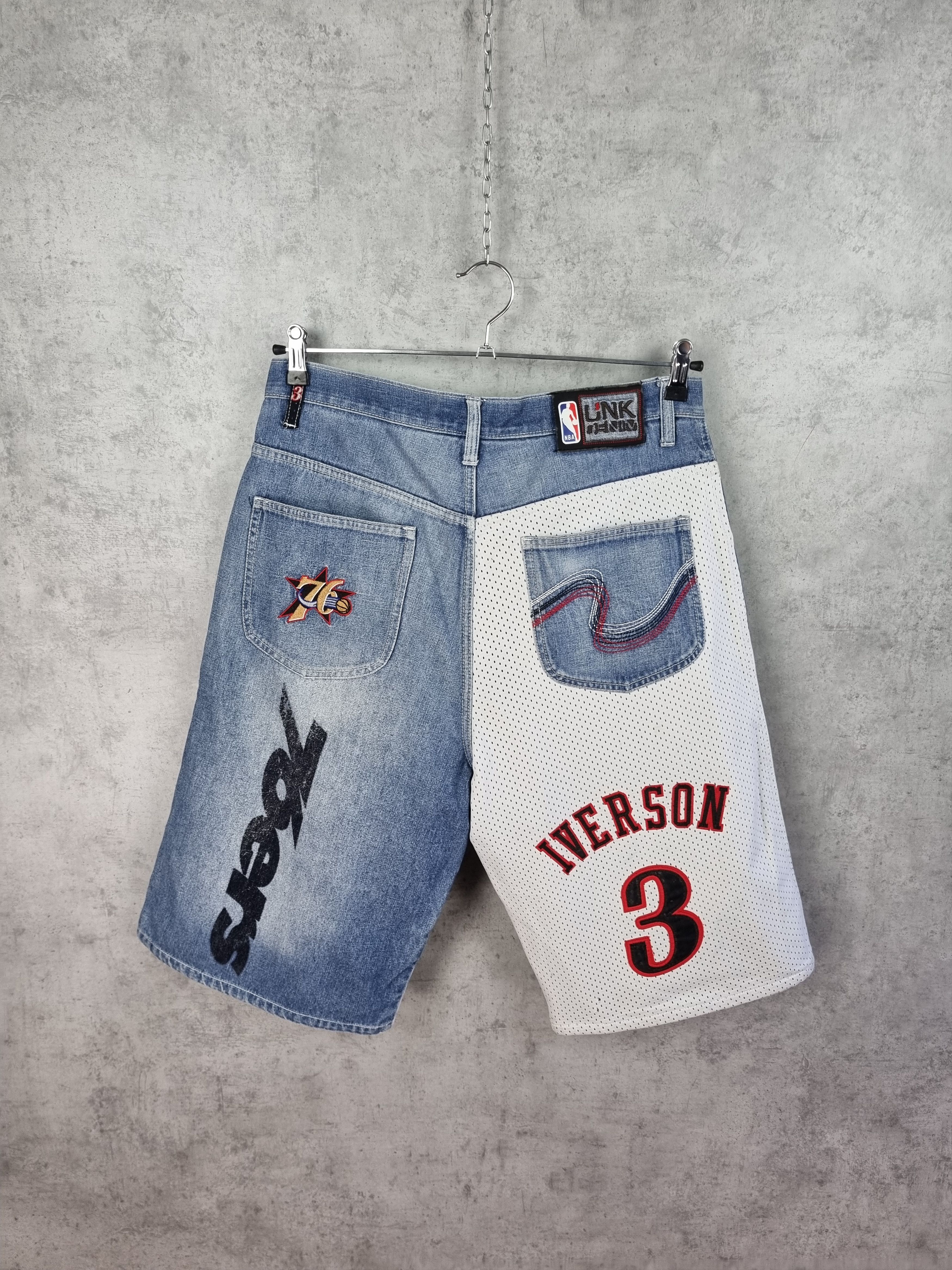 NBA Vintage 90s NBA 76ers Sixers Iverson Denim shorts Size US 34 / EU 50 - 11 Thumbnail