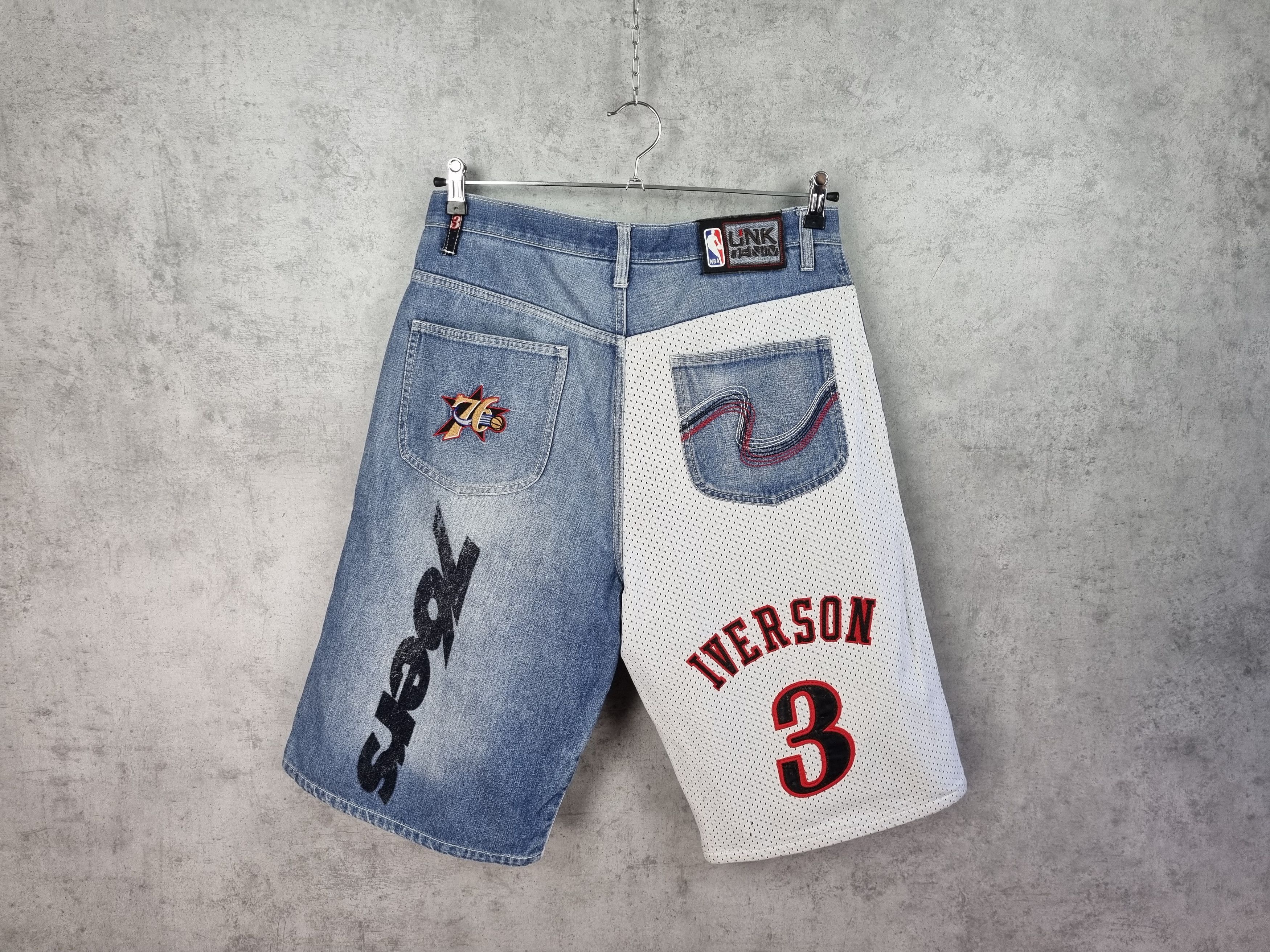 NBA Vintage 90s NBA 76ers Sixers Iverson Denim shorts Size US 34 / EU 50 - 1 Thumbnail