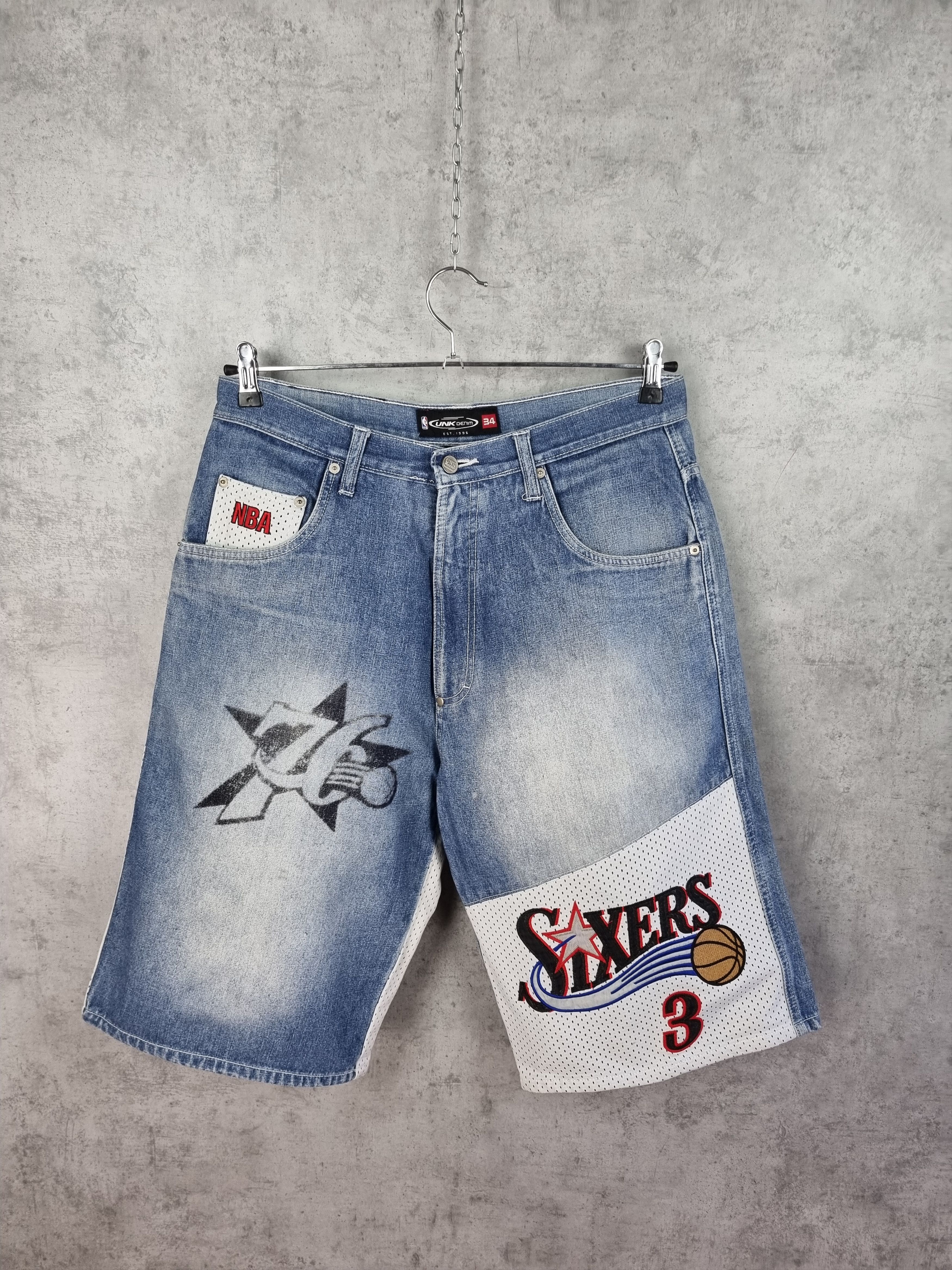 NBA Vintage 90s NBA 76ers Sixers Iverson Denim shorts Size US 34 / EU 50 - 19 Thumbnail