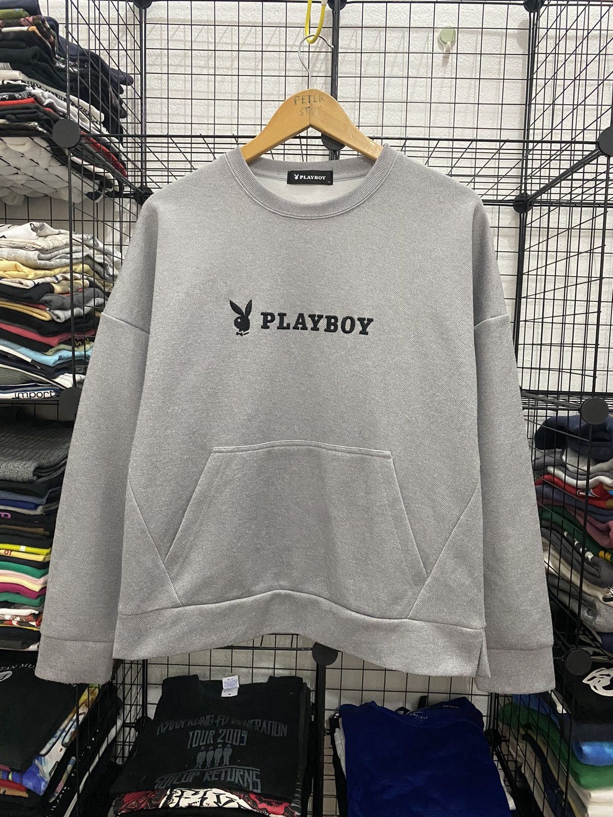 Sweat à Capuche Playboy Homme Bleu - Taille M - Zip Intégral - Logo Lapin - Années 90