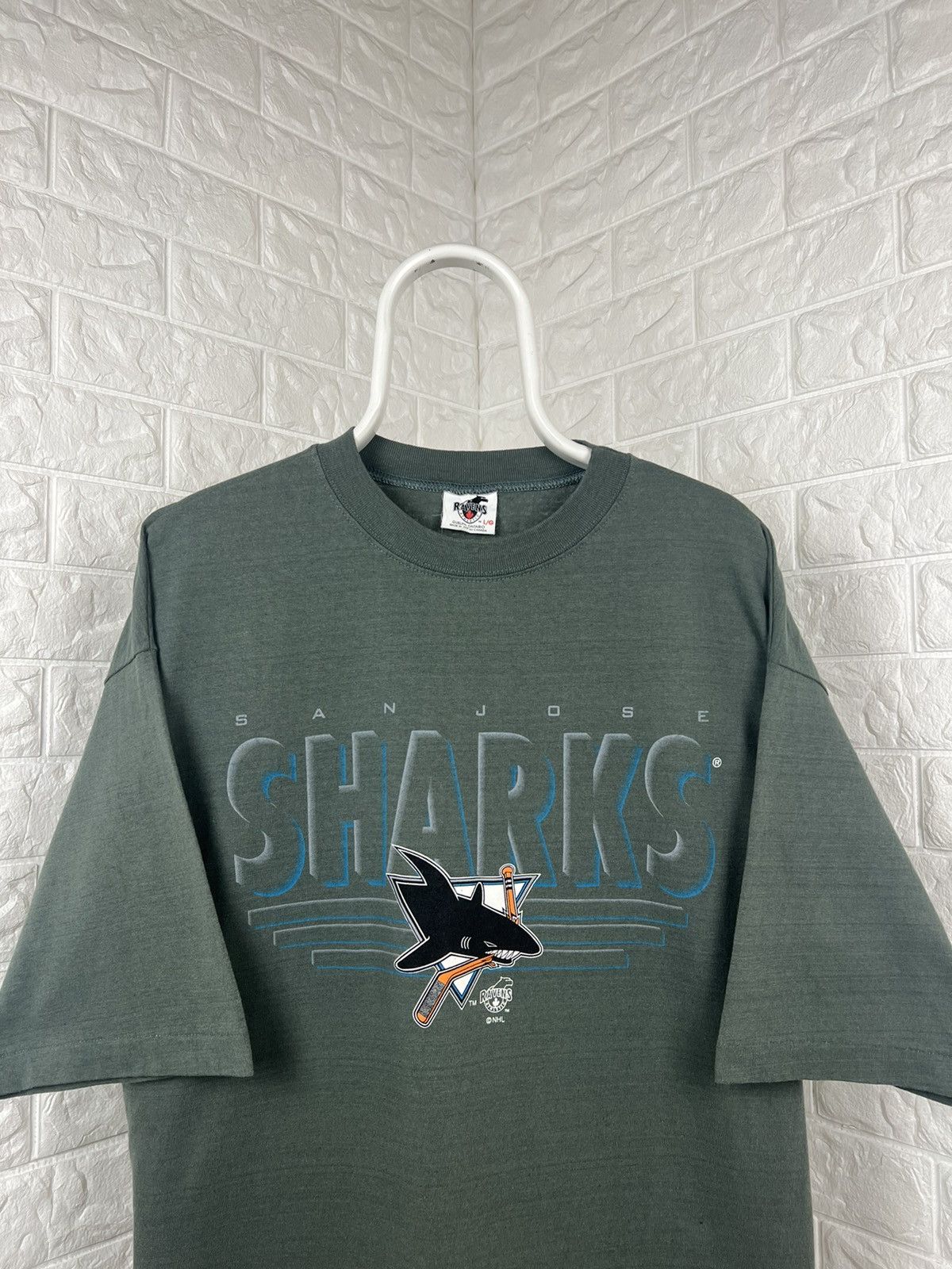 NHL × Vintage Vintage 90s San Jose Sharks Single Stitch Shirt Size US XL / EU 56 / 4 - 2 Thumbnail