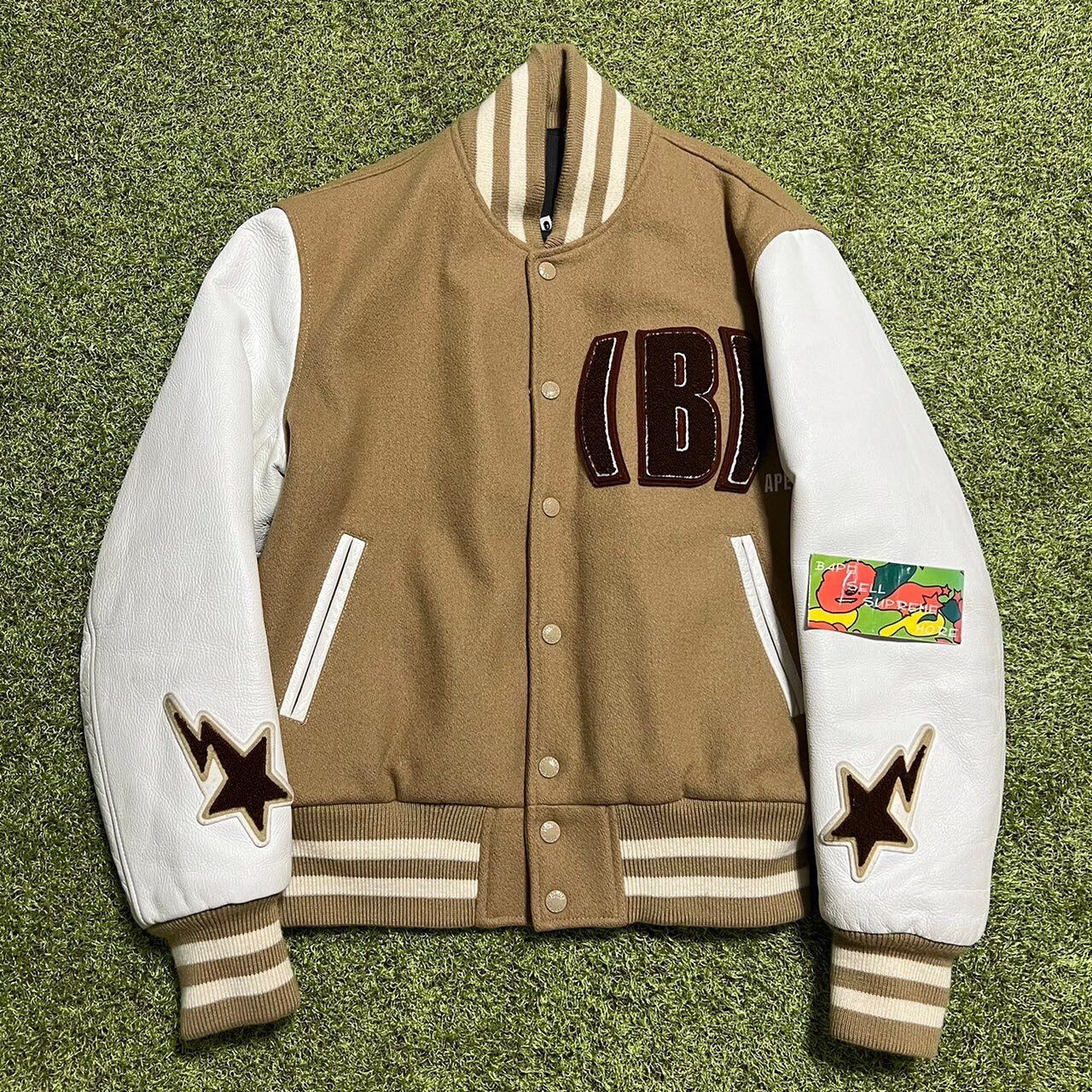 image of Bape Versity Jacket Beige/white, Men's (Size Small)