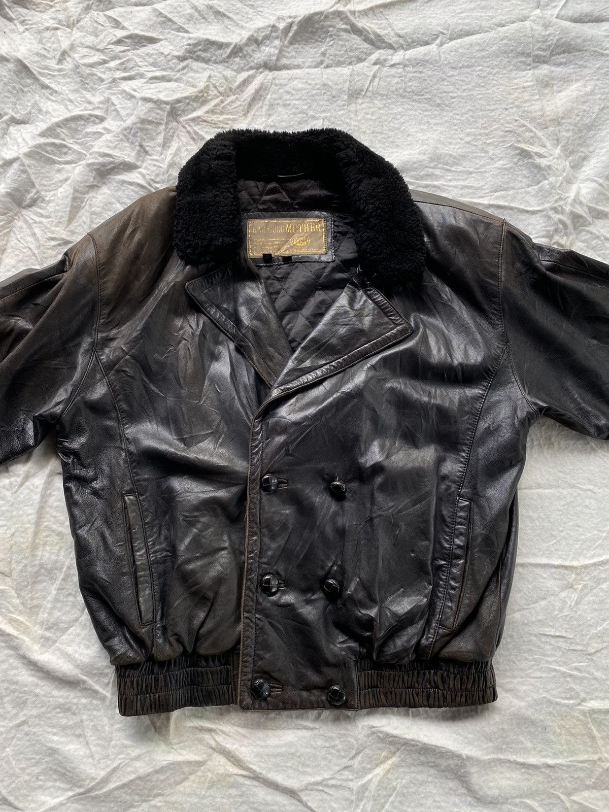 Vintage VINTAGE LEATHER BLACK MEN JACKET FUR COLLAR Size US M / EU 48-50 / 2 - 3 Thumbnail