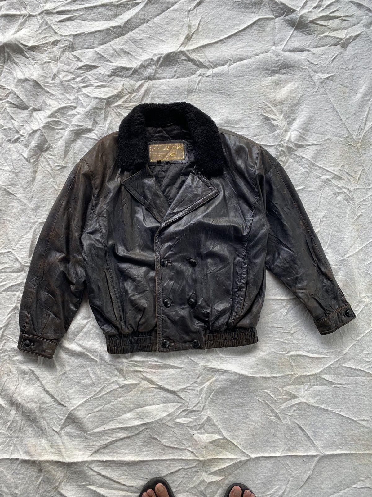 Vintage VINTAGE LEATHER BLACK MEN JACKET FUR COLLAR Size US M / EU 48-50 / 2 - 2 Thumbnail