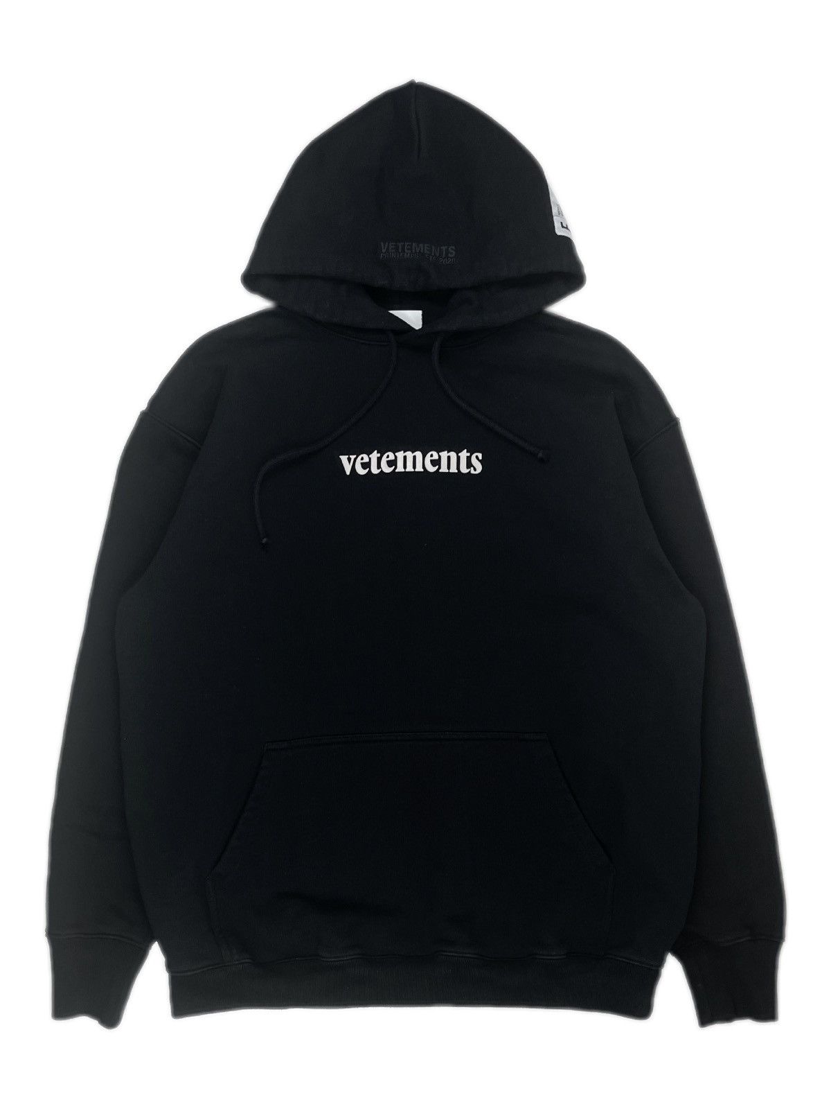 image of Ss20 Vetements Postage Label Patch Oversized Logo Hoodie in Black, Men's (Size XS)