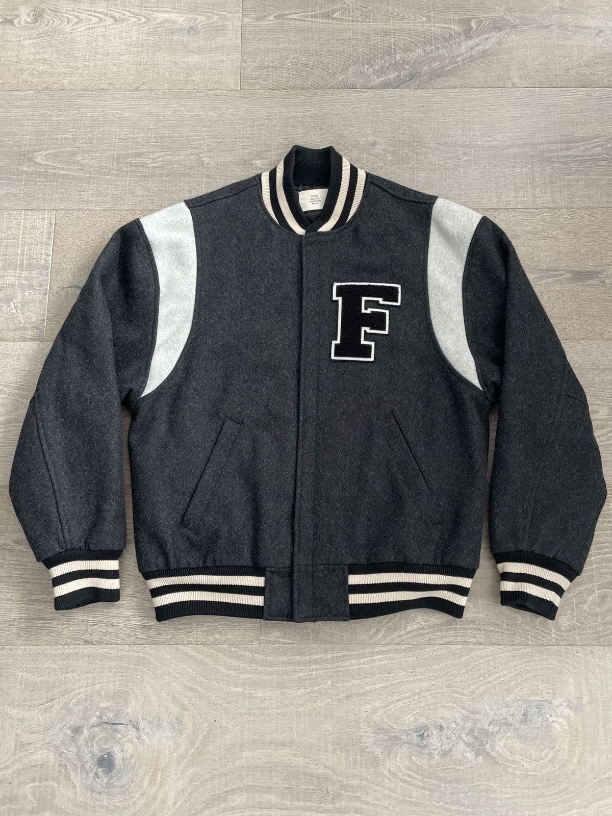 Fear of God Fear of God Essentials Wool Grey Varsity Jacket | Grailed