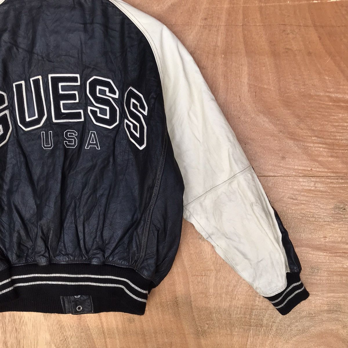 Guess × Vintage Rare Varsity Guess Full leather big Logo spell out Size US S / EU 44-46 / 1 - 7 Thumbnail