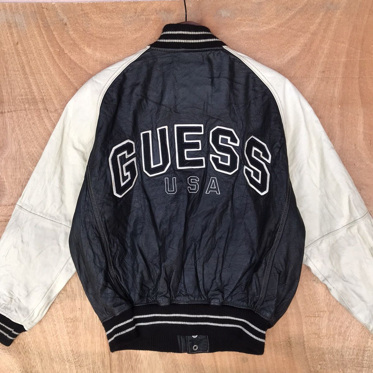 Guess × Vintage Rare Varsity Guess Full leather big Logo spell out Size US S / EU 44-46 / 1 - 5 Thumbnail