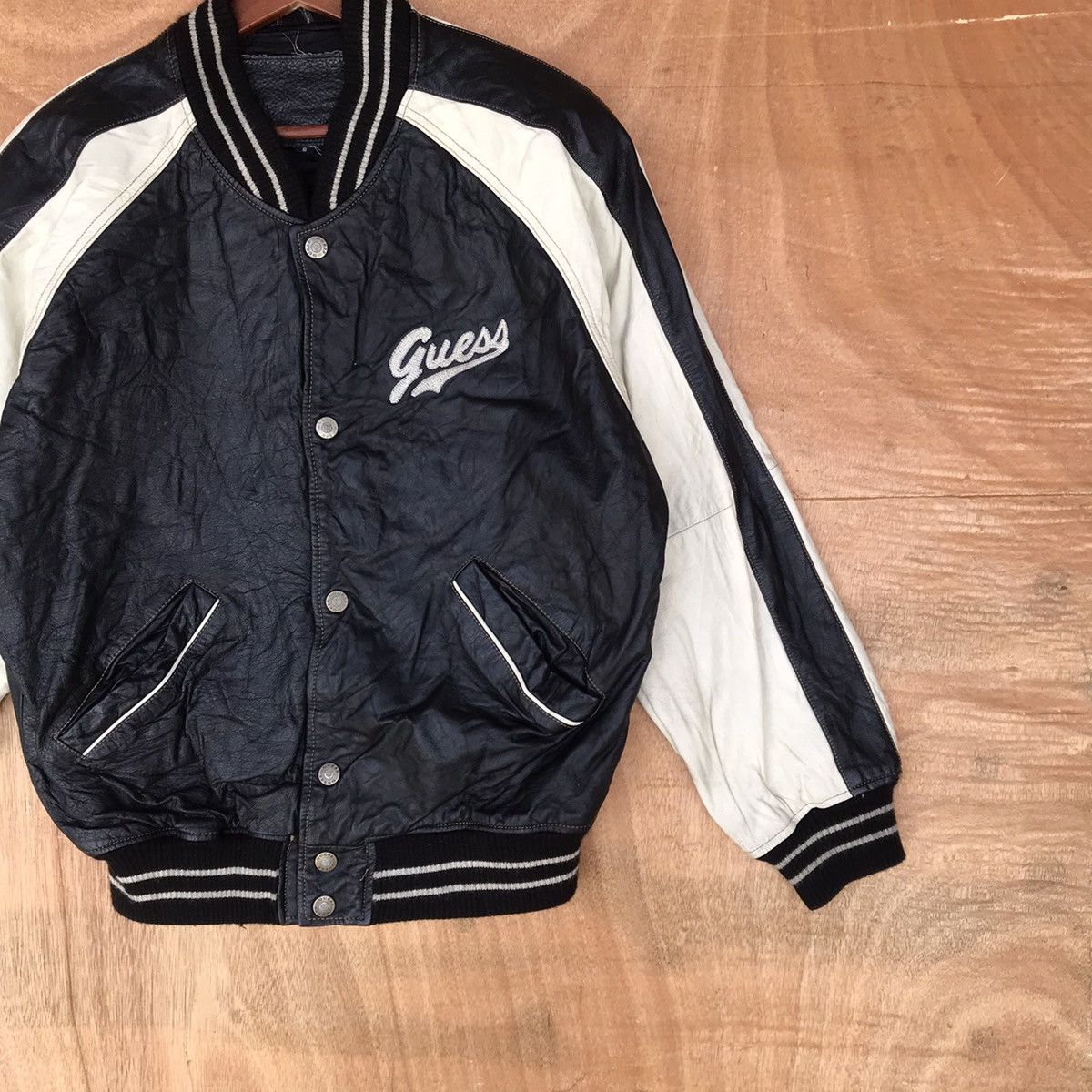 Guess × Vintage Rare Varsity Guess Full leather big Logo spell out Size US S / EU 44-46 / 1 - 4 Thumbnail