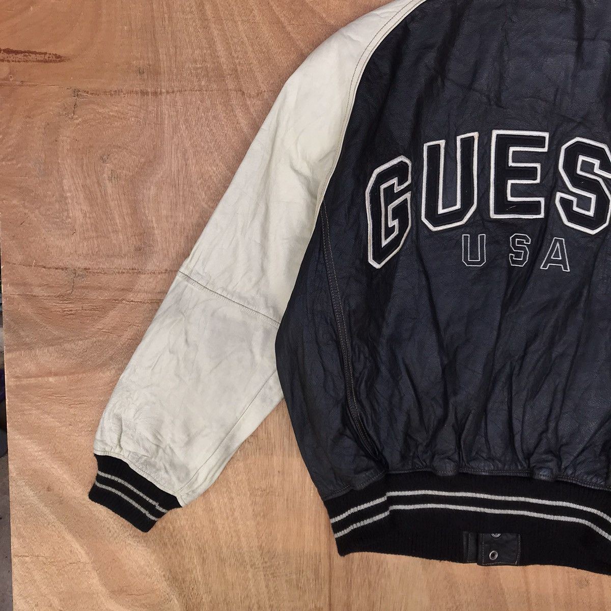 Guess × Vintage Rare Varsity Guess Full leather big Logo spell out Size US S / EU 44-46 / 1 - 6 Thumbnail