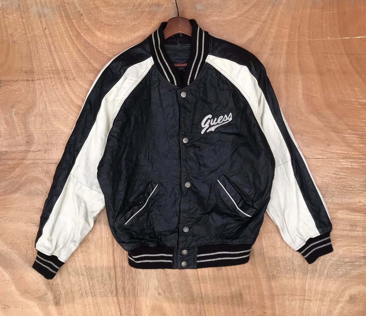 Guess × Vintage Rare Varsity Guess Full leather big Logo spell out Size US S / EU 44-46 / 1 - 2 Thumbnail
