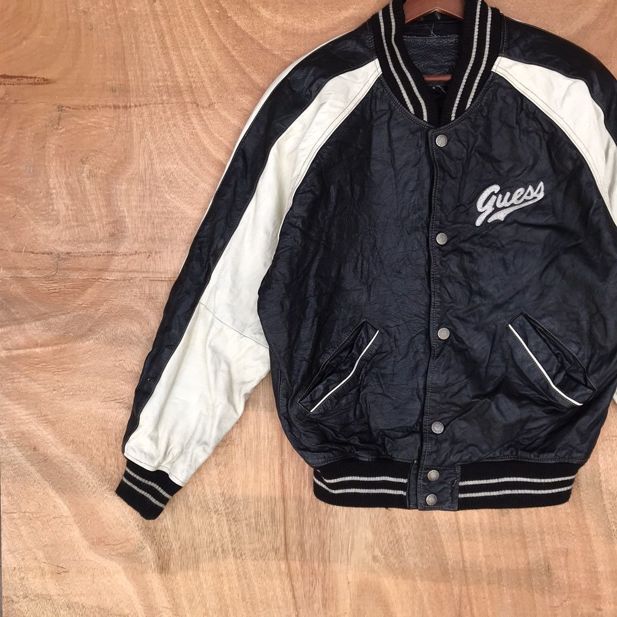 Guess × Vintage Rare Varsity Guess Full leather big Logo spell out Size US S / EU 44-46 / 1 - 3 Thumbnail