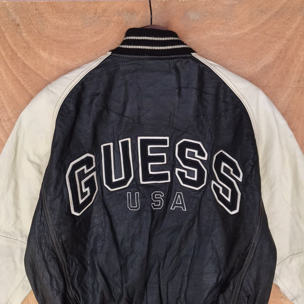 Guess × Vintage Rare Varsity Guess Full leather big Logo spell out Size US S / EU 44-46 / 1 - 8 Thumbnail