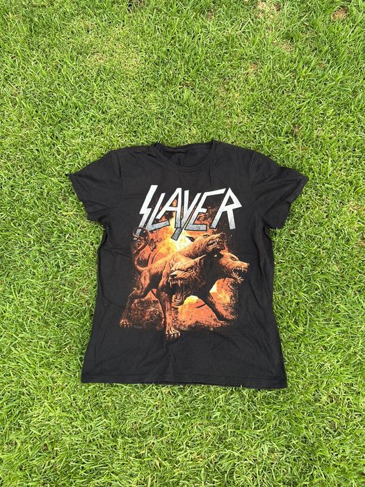 Slayer T-Shirt Ufficiale Distressed Classic - Colore Rosso, Taglia Charcoal - Maglia Da Uomo In Cotone