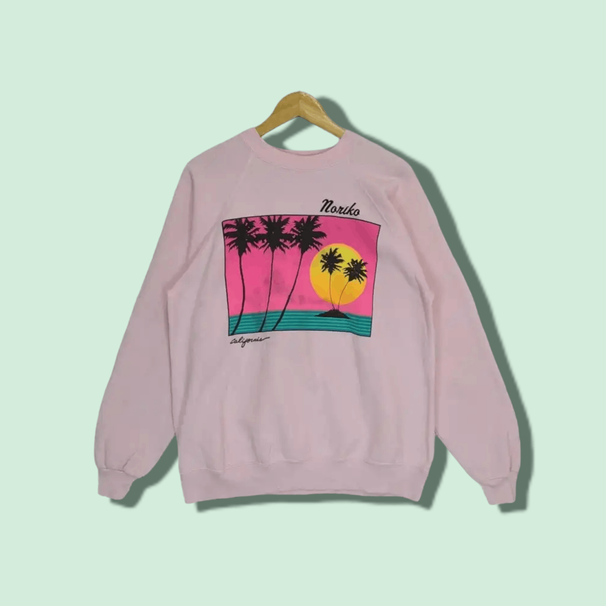 image of Vintage 80's Hanes Noriko California Beach Hawaii Sweatshirt in Pink, Men's (Size Medium)