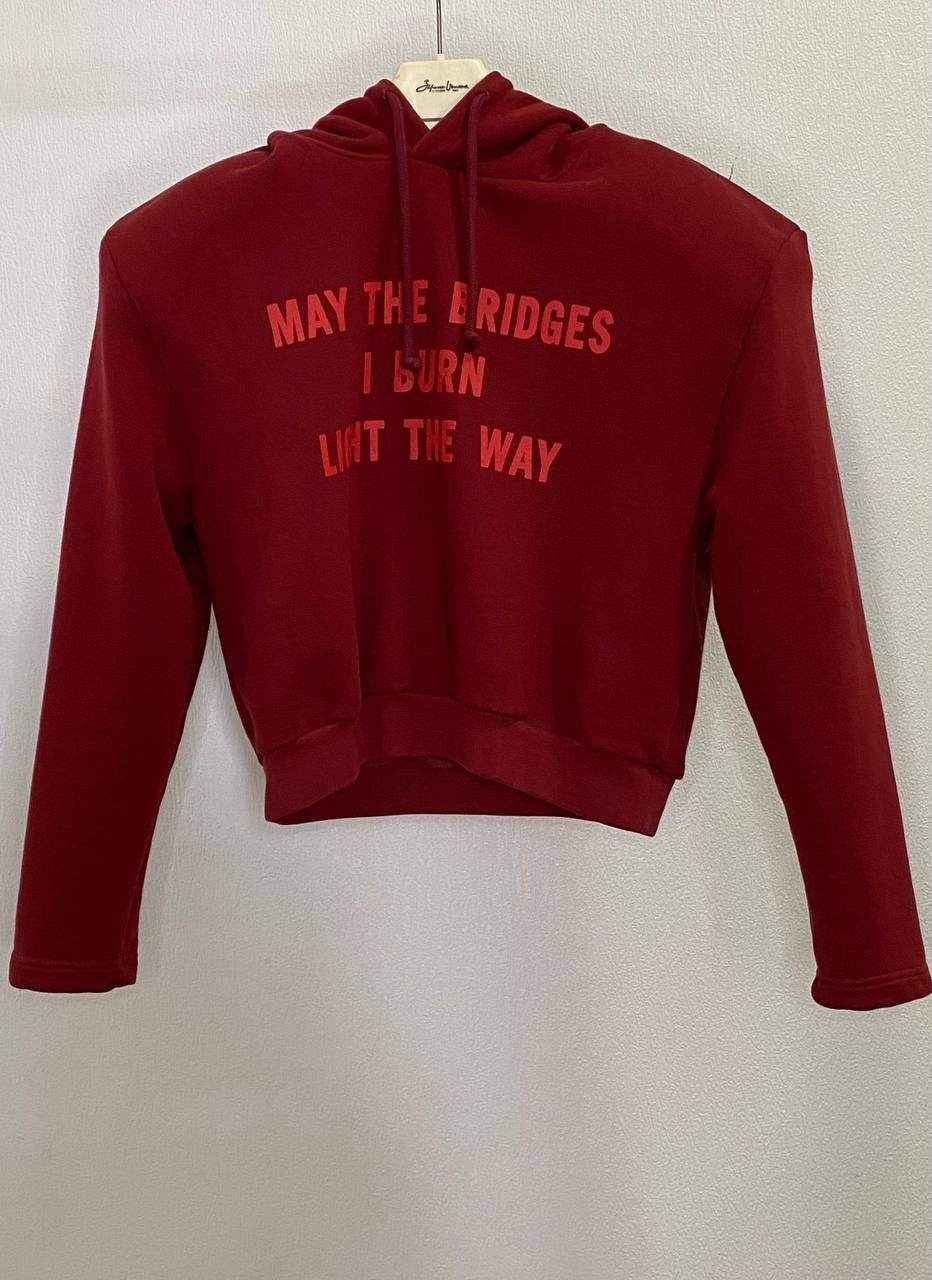 image of Vetements May The Bridges I Burn Light The Way Hoodie Inset Shoulders in Red, Men's (Size Small)
