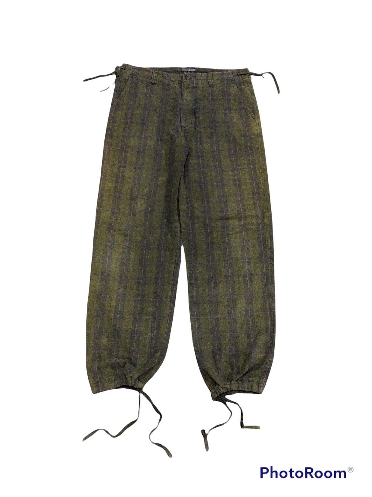 Vintage Trousers Pants Drawstring Thrashed Faded Green