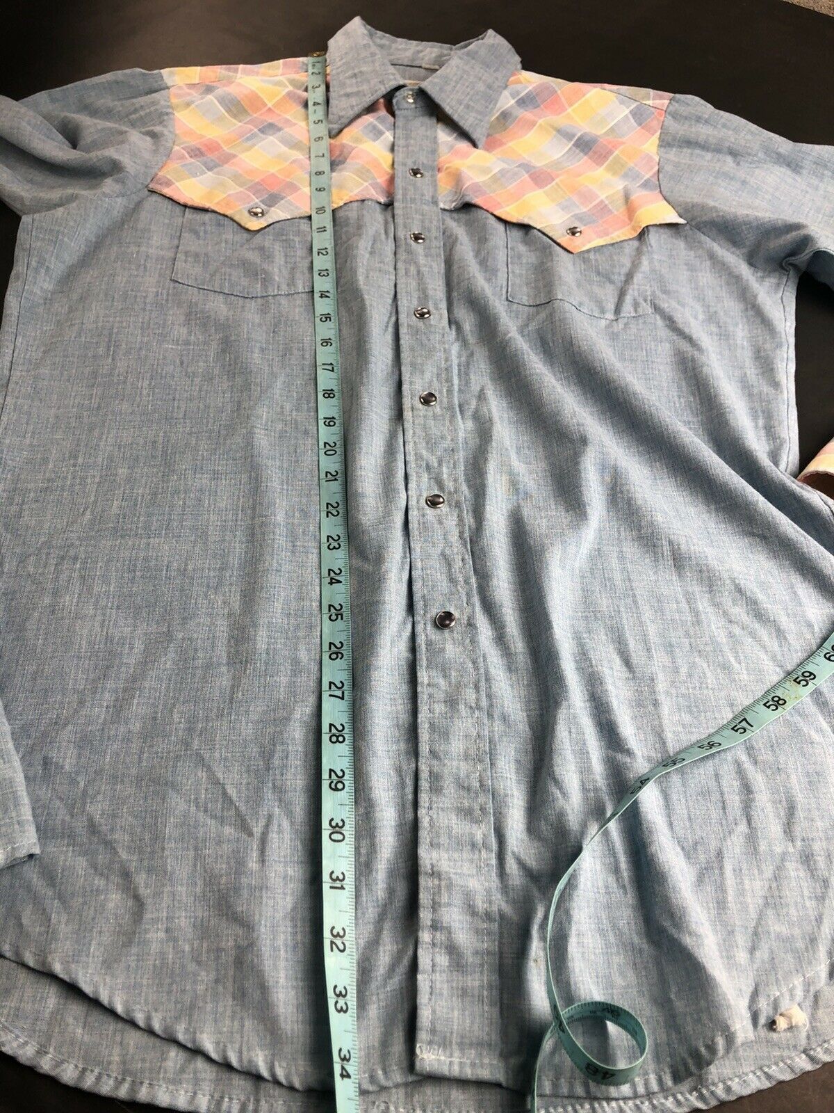 Lee × Vintage Vintage 70s 80s Lee Western Chambray Pearl Snap Shirt Size US L / EU 52-54 / 3 - 7 Thumbnail