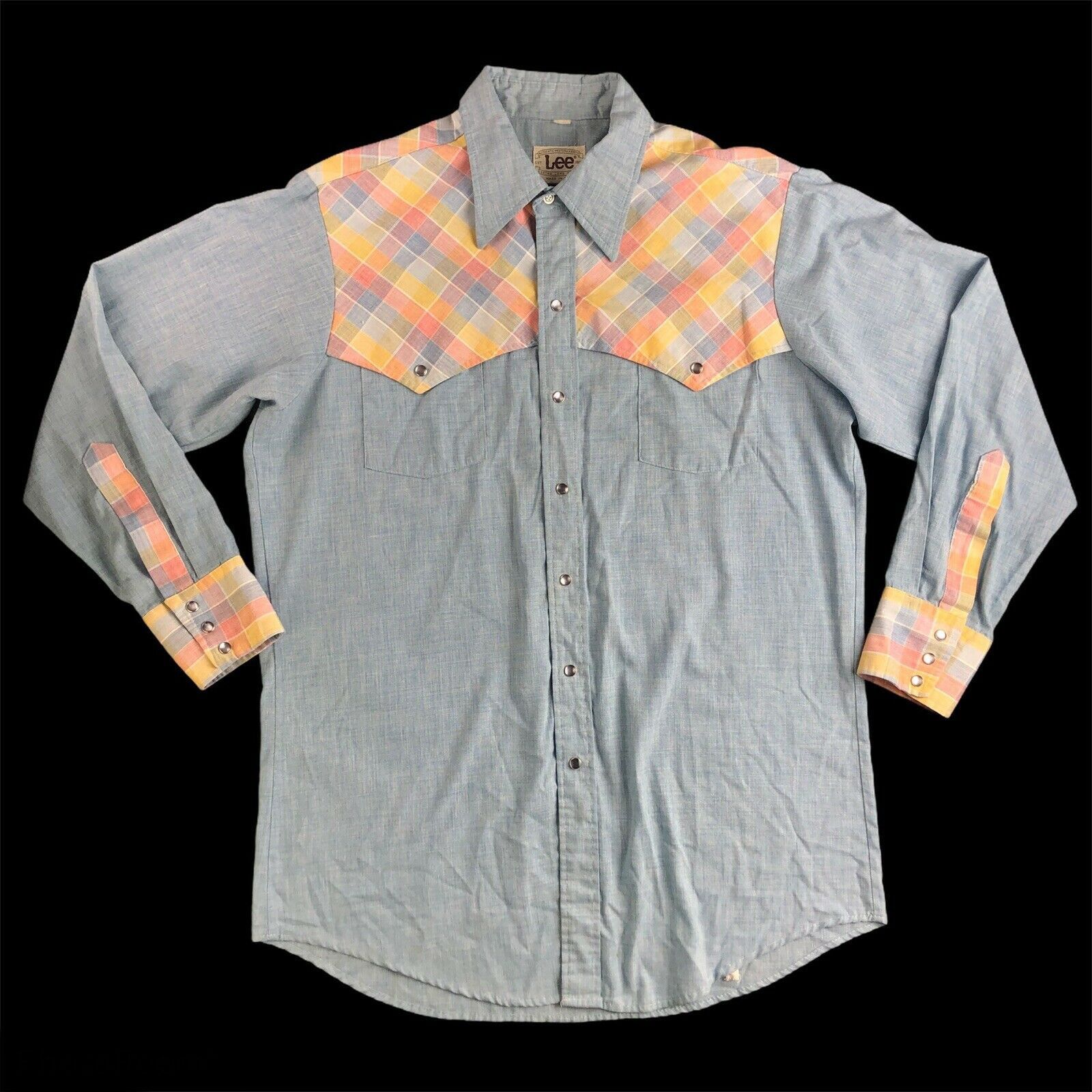Lee × Vintage Vintage 70s 80s Lee Western Chambray Pearl Snap Shirt Size US L / EU 52-54 / 3 - 1 Thumbnail