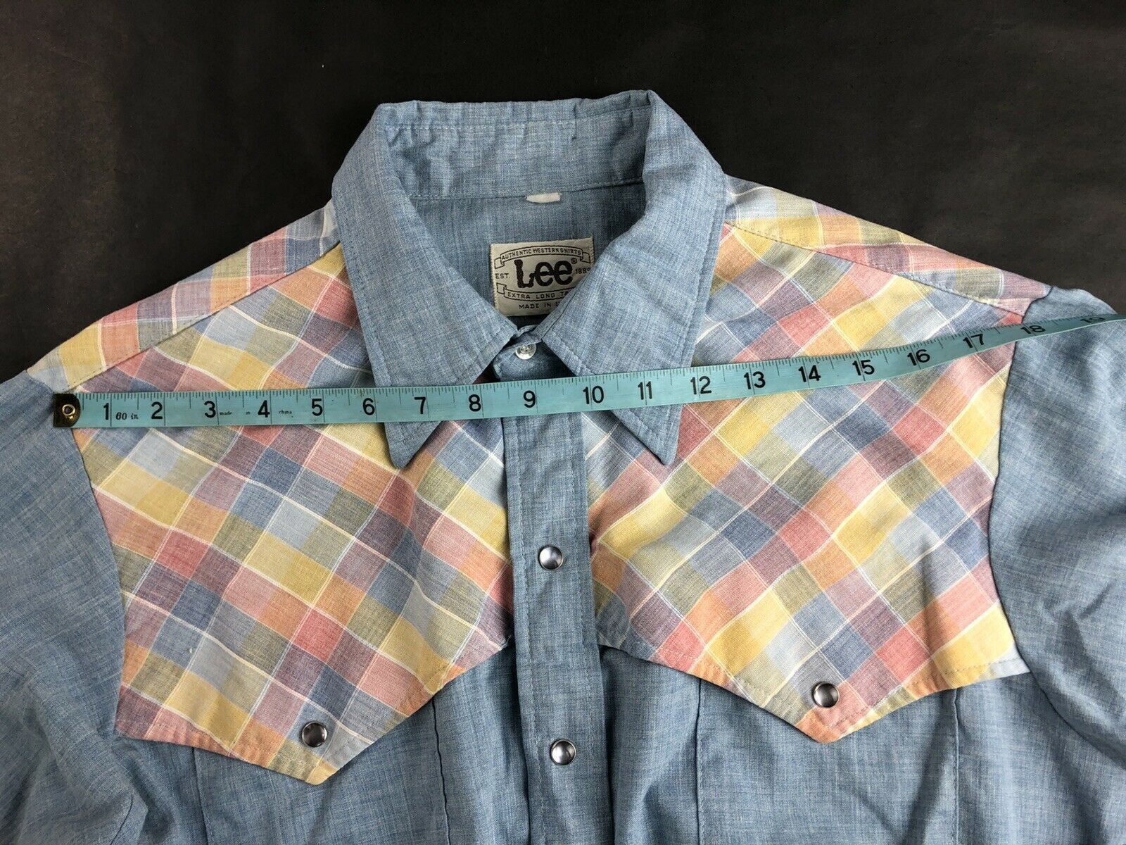 Lee × Vintage Vintage 70s 80s Lee Western Chambray Pearl Snap Shirt Size US L / EU 52-54 / 3 - 9 Thumbnail