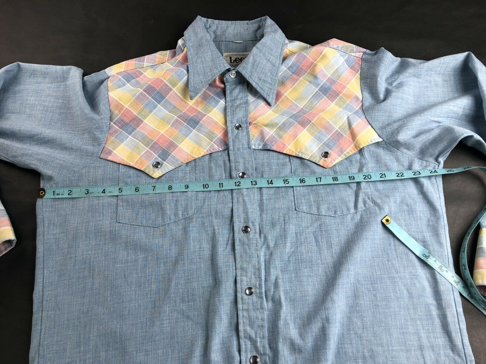 Lee × Vintage Vintage 70s 80s Lee Western Chambray Pearl Snap Shirt Size US L / EU 52-54 / 3 - 6 Thumbnail