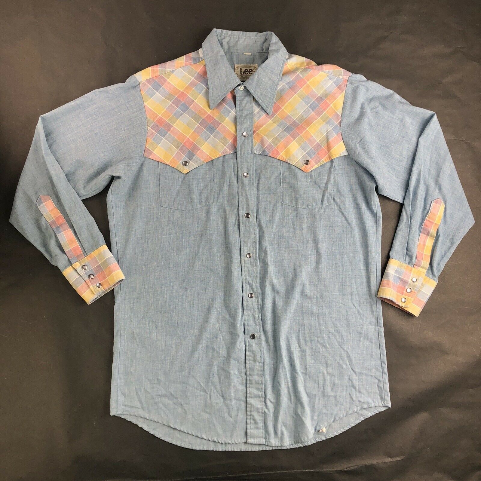 Lee × Vintage Vintage 70s 80s Lee Western Chambray Pearl Snap Shirt Size US L / EU 52-54 / 3 - 10 Thumbnail