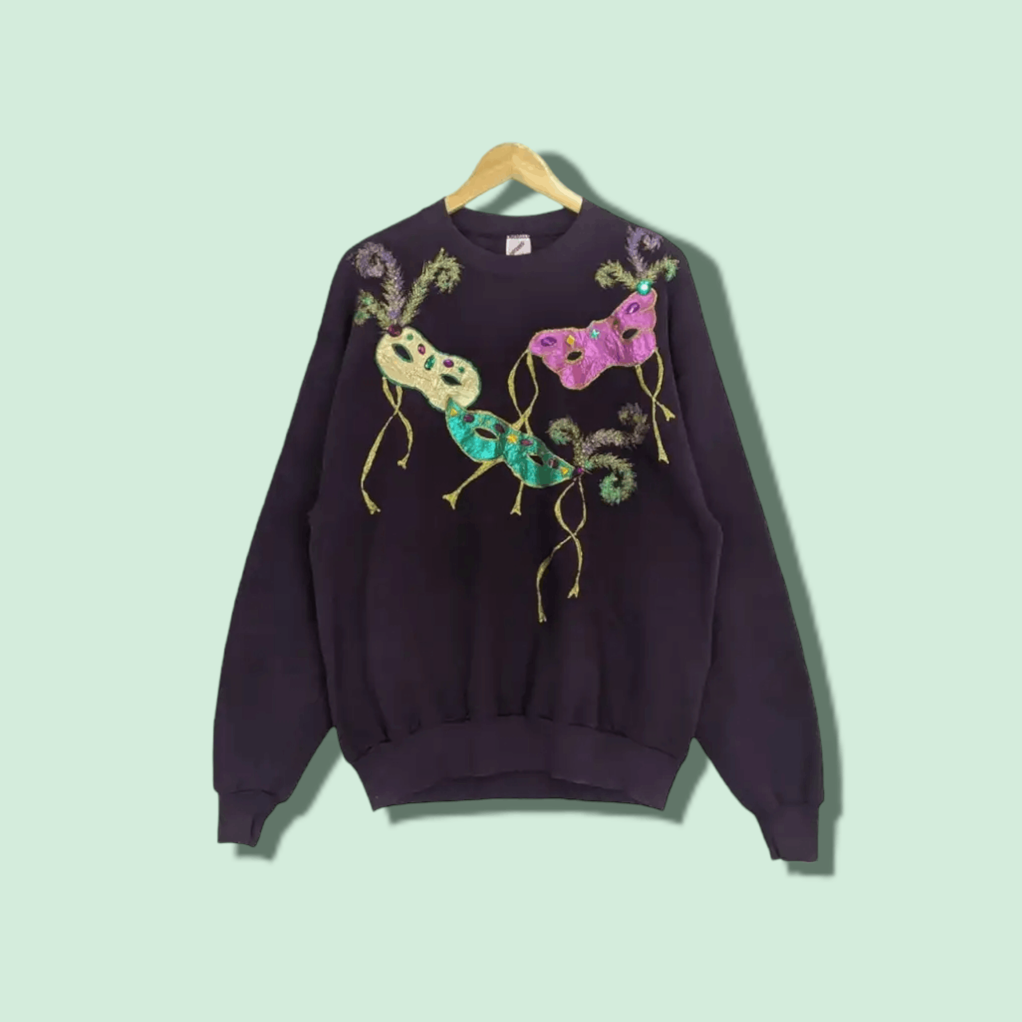 Jerzees 90's JERZEES Harlequin Masquerade Party Mask Sweatshirt Size US L / EU 52-54 / 3 - 1 Thumbnail