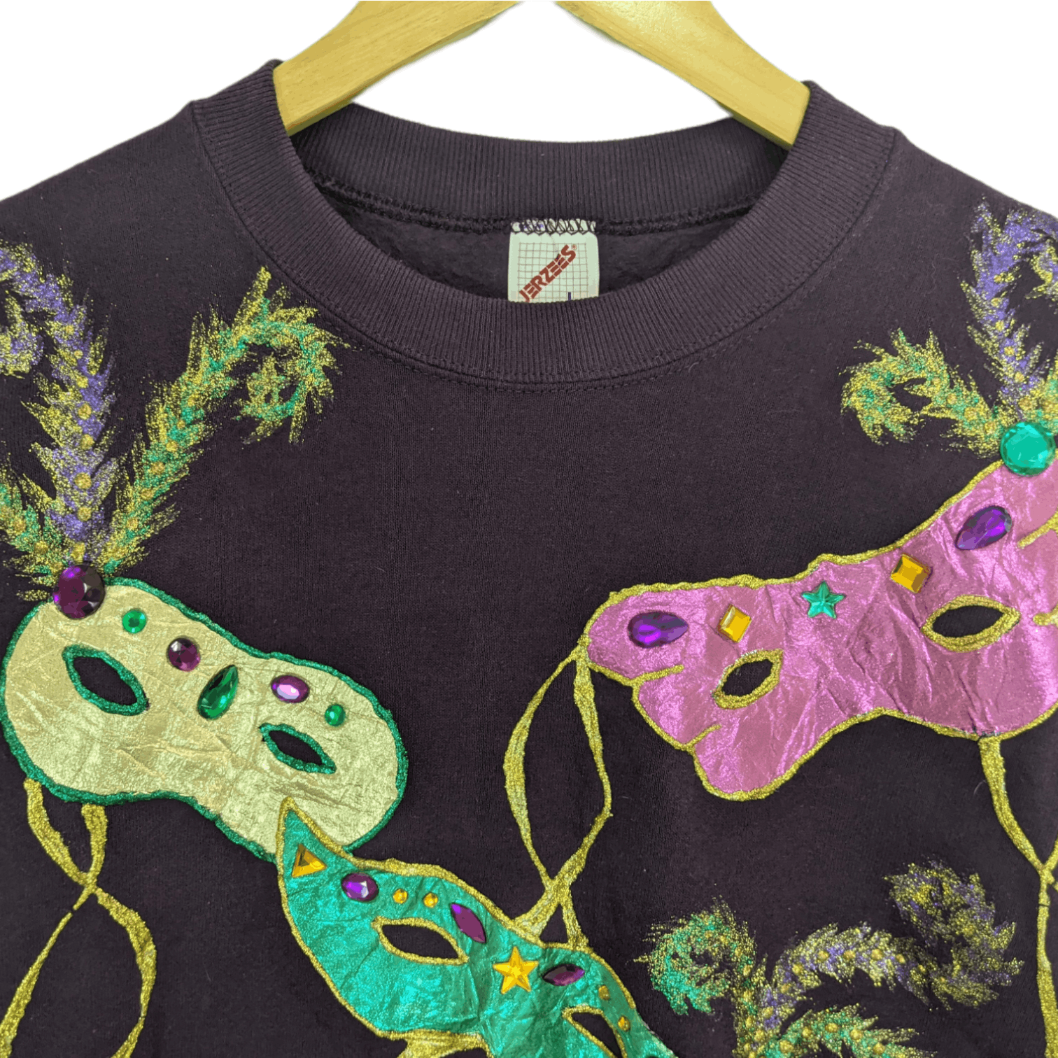 Jerzees 90's JERZEES Harlequin Masquerade Party Mask Sweatshirt Size US L / EU 52-54 / 3 - 4 Thumbnail