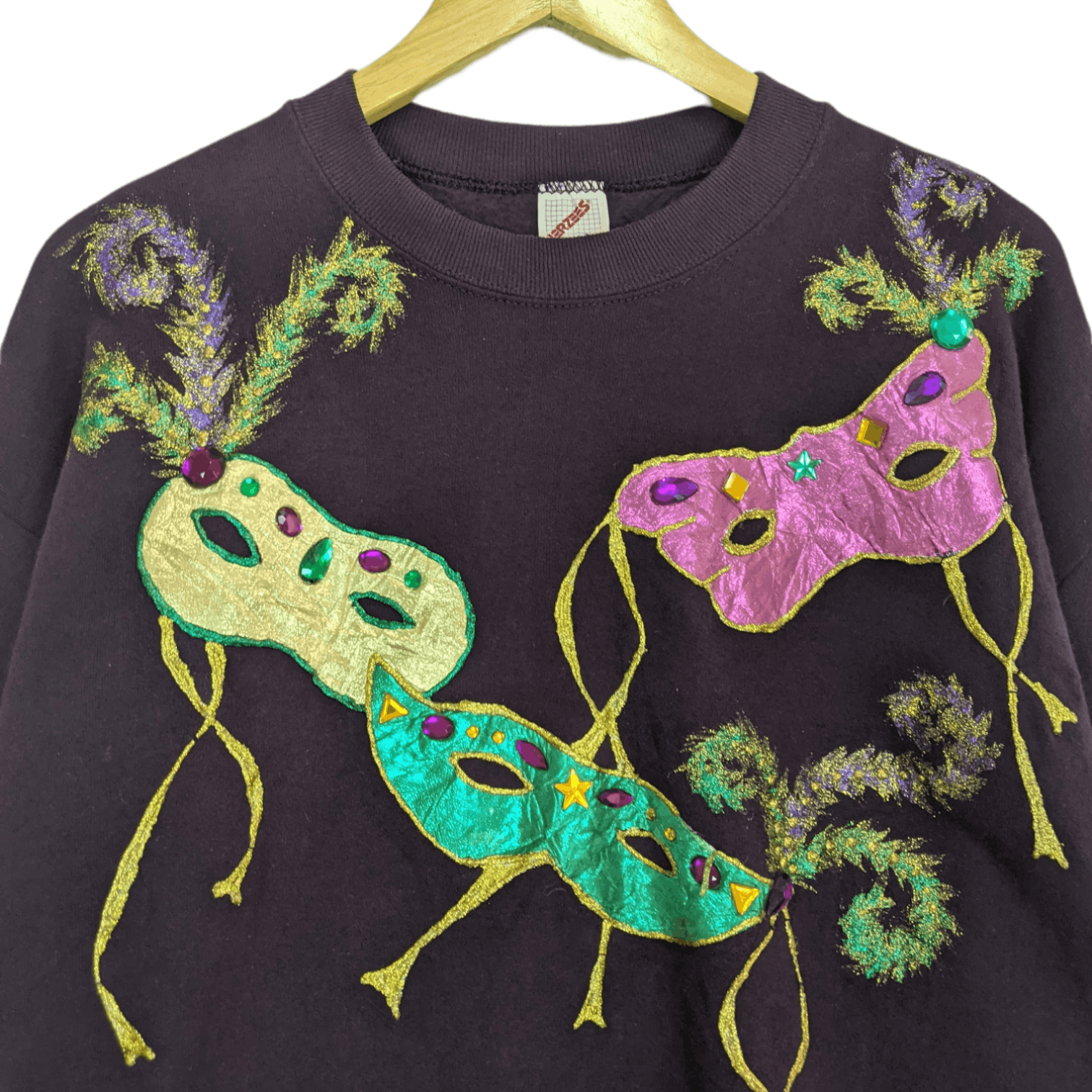 Jerzees 90's JERZEES Harlequin Masquerade Party Mask Sweatshirt Size US L / EU 52-54 / 3 - 3 Thumbnail