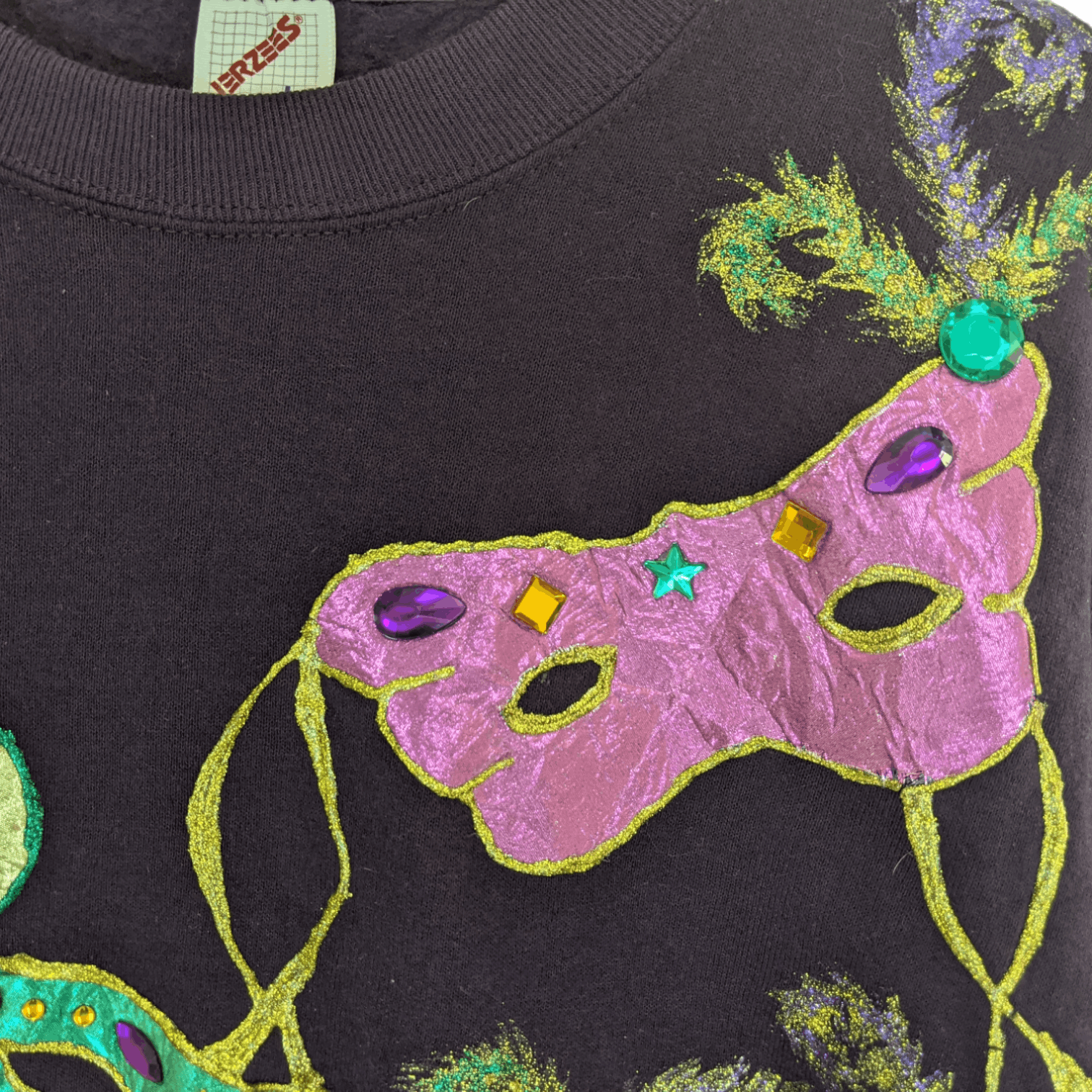 Jerzees 90's JERZEES Harlequin Masquerade Party Mask Sweatshirt Size US L / EU 52-54 / 3 - 5 Thumbnail