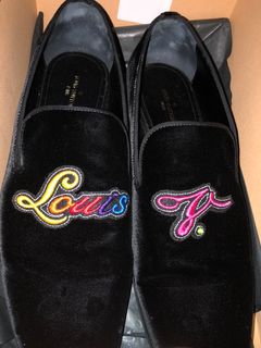 Louis Vuitton Black Suede LV Logo Embroidered Smoking Slippers