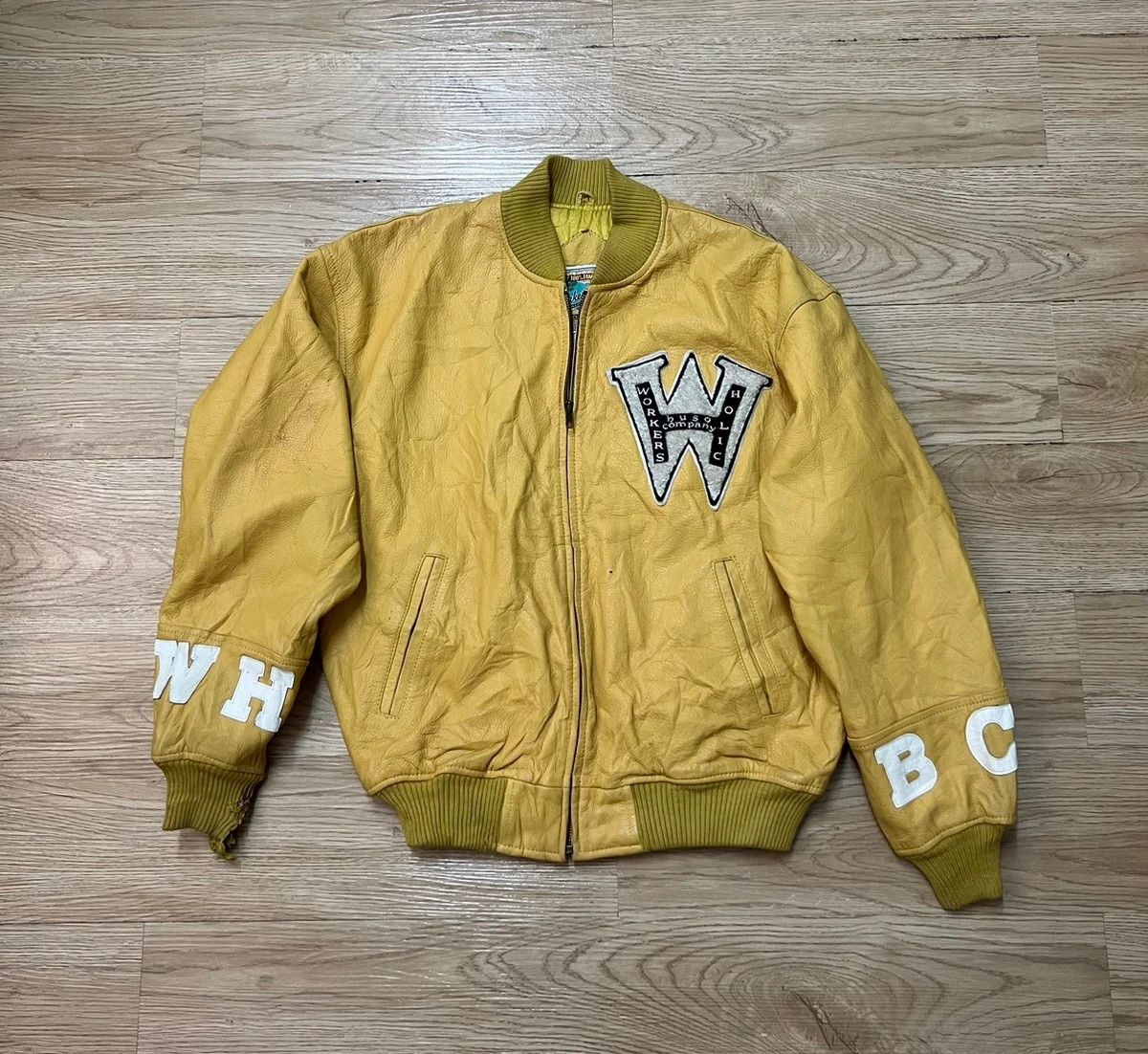 Vintage 80s WHBC WorkersHolic Buso Company Leather Varsity Jacket Size US L / EU 52-54 / 3 - 1 Thumbnail
