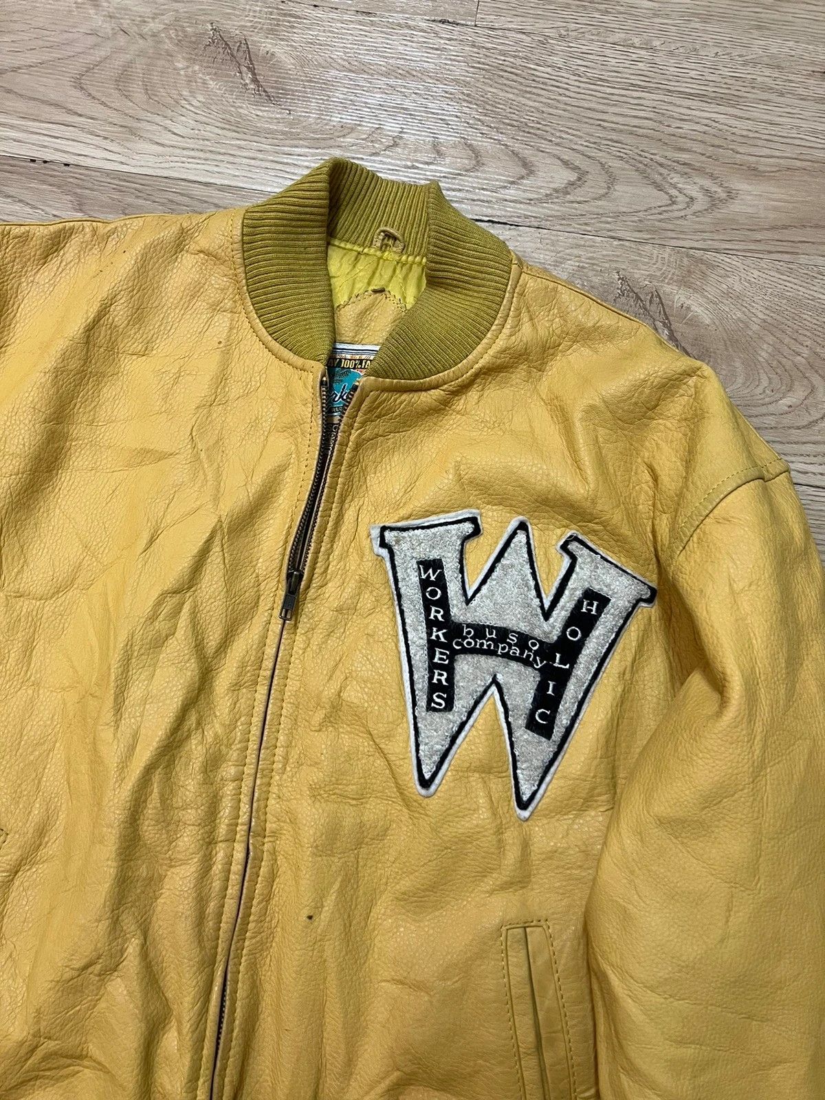 Vintage 80s WHBC WorkersHolic Buso Company Leather Varsity Jacket Size US L / EU 52-54 / 3 - 5 Thumbnail