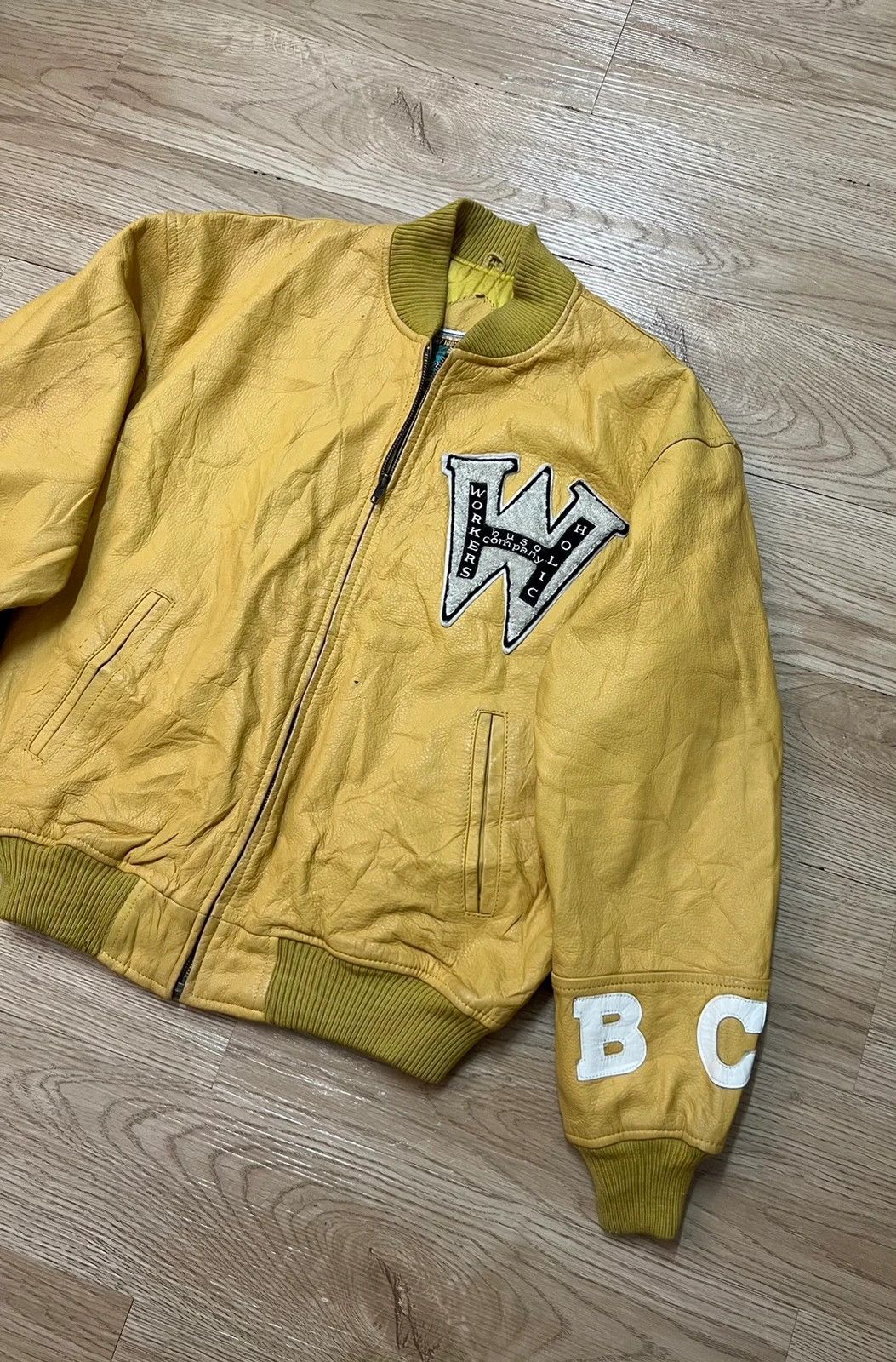 Vintage 80s WHBC WorkersHolic Buso Company Leather Varsity Jacket Size US L / EU 52-54 / 3 - 3 Thumbnail